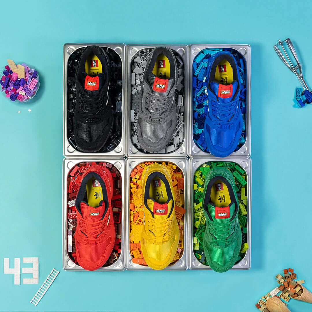 adidas x LEGO – Der ZX 8000 „Bricks“ kommt in grün, gelb, rot, blau, grau und schwarz