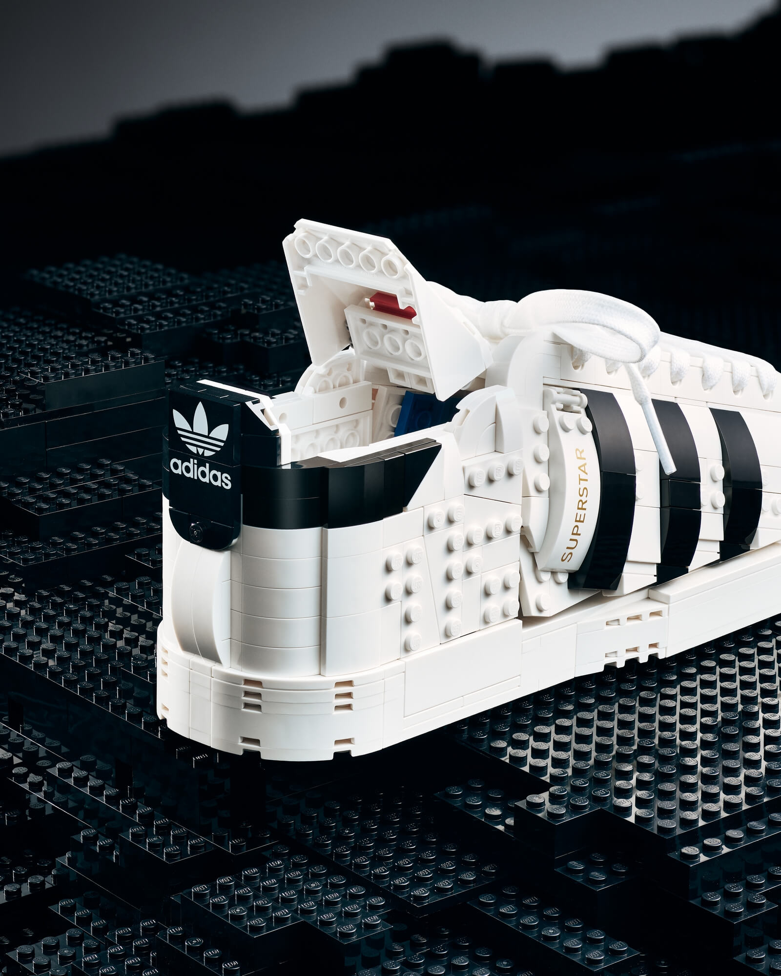 Buildable LEGO x adidas Superstar sneaker detail photo