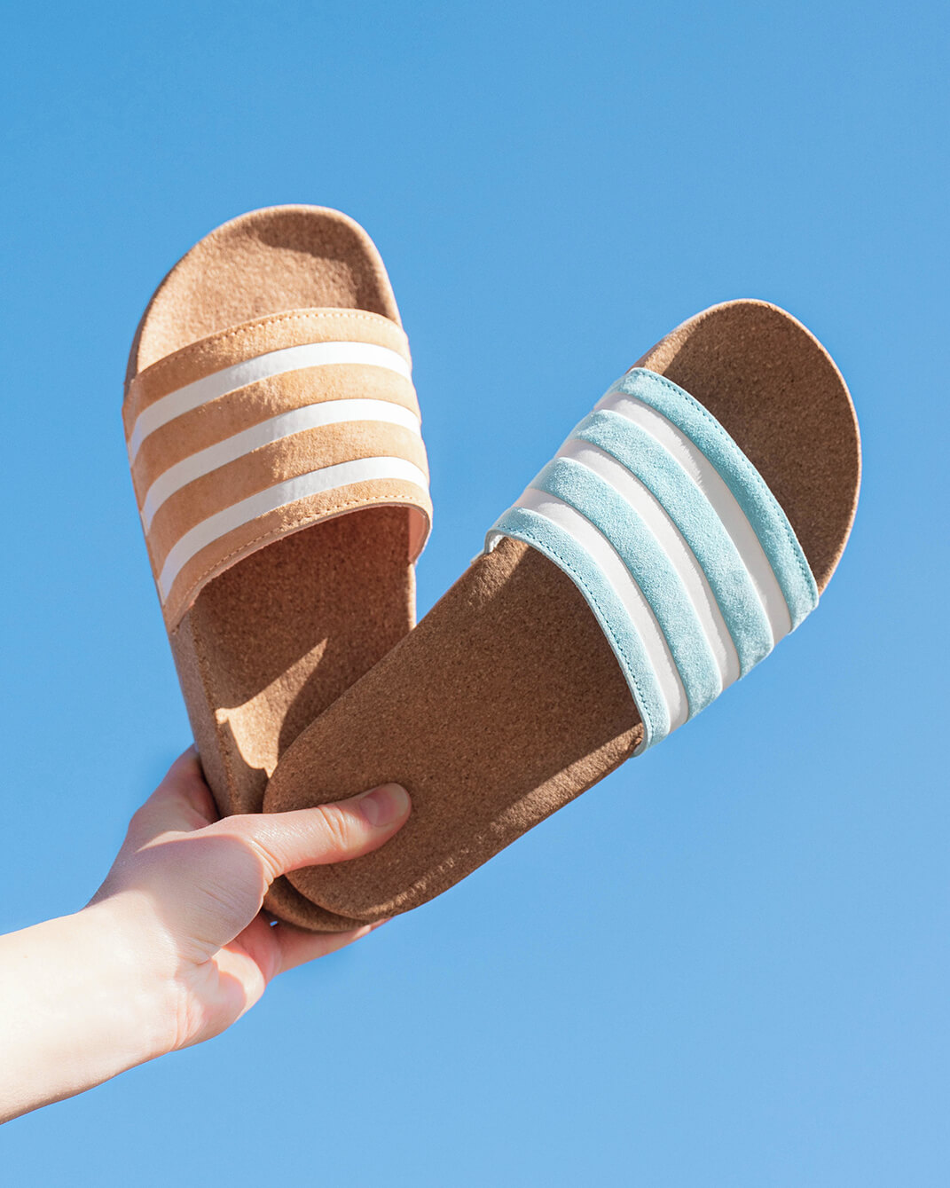 cork version der adilette adidas Adilette - acid orange & hazy sky - FX5919 & FX5918
