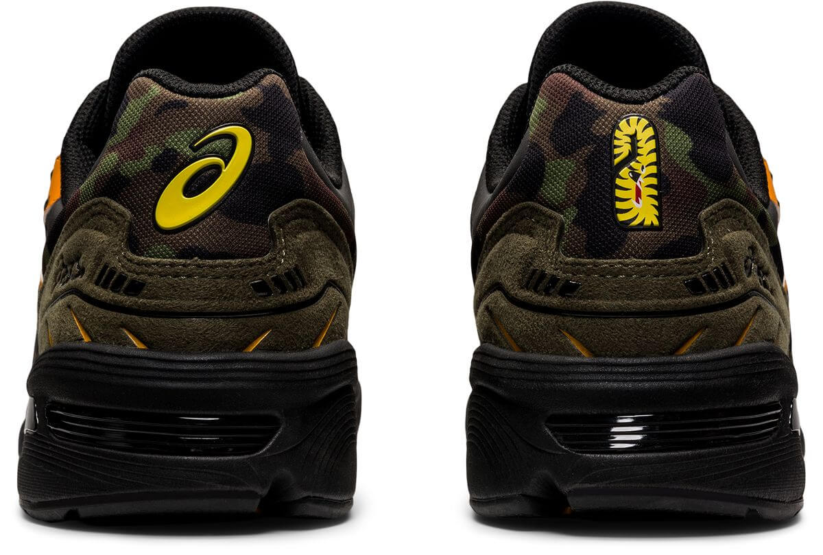 heel details - ASICS x BAPE (A Bathing Ape) - GEL-1090 - "Tiger Camo" - aloe/bengal orange - 1023A061-200