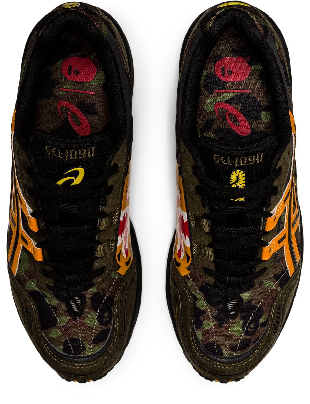 from top and insole - ASICS x BAPE (A Bathing Ape) - GEL-1090 - "Tiger Camo" - aloe/bengal orange - 1023A061-200