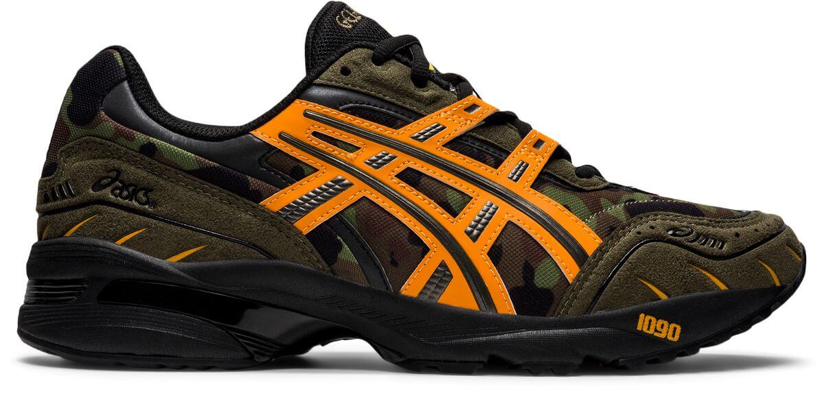 side view - ASICS x BAPE (A Bathing Ape) - GEL-1090 - "Tiger Camo" - aloe/bengal orange - 1023A061-200