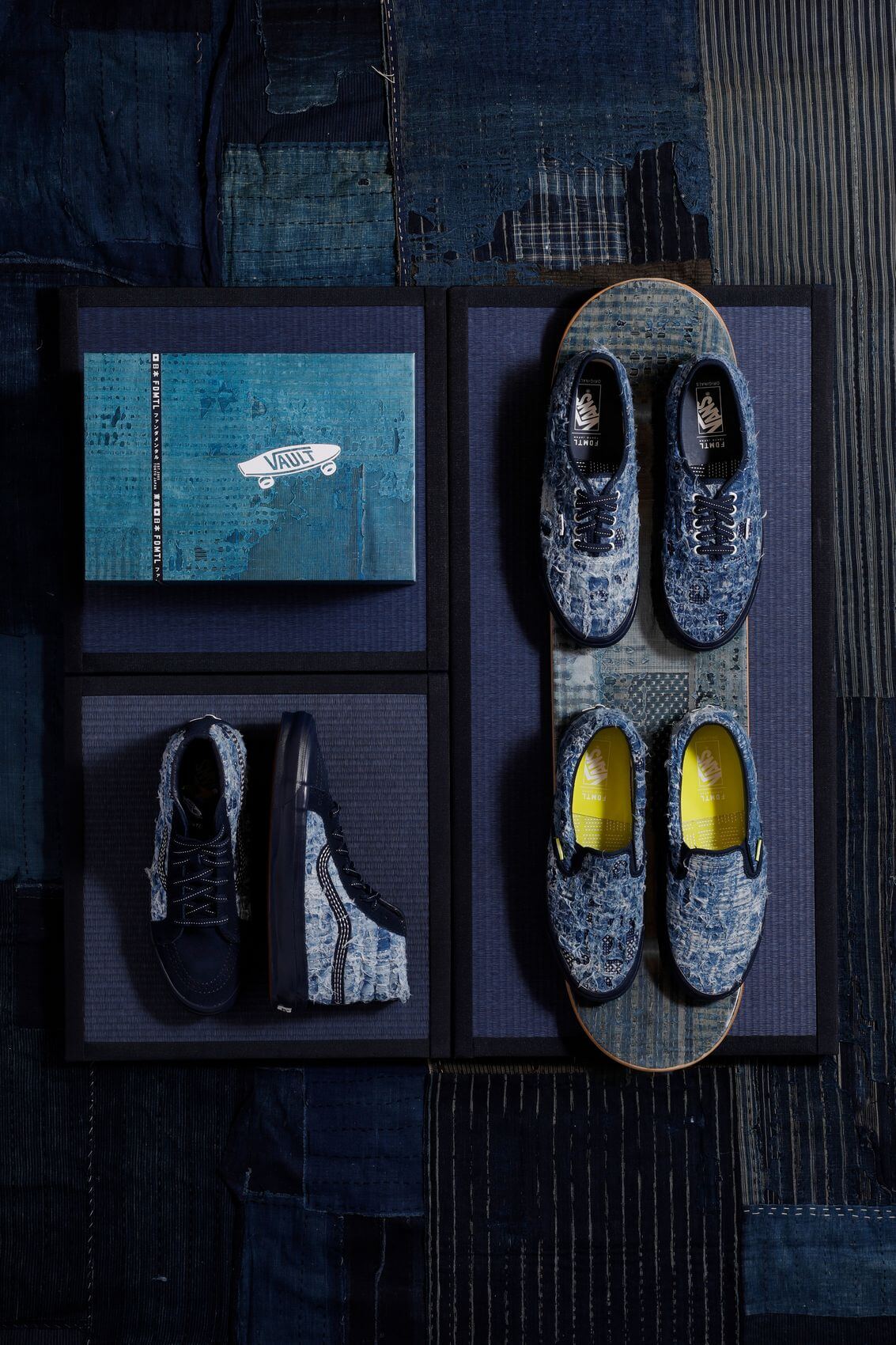 Vault by Vans x FDMTL - "Distressed Indigo Collection" feat. Vans OG Authentic LX, OG Sk8-Hi LX & OG Slip-On LX