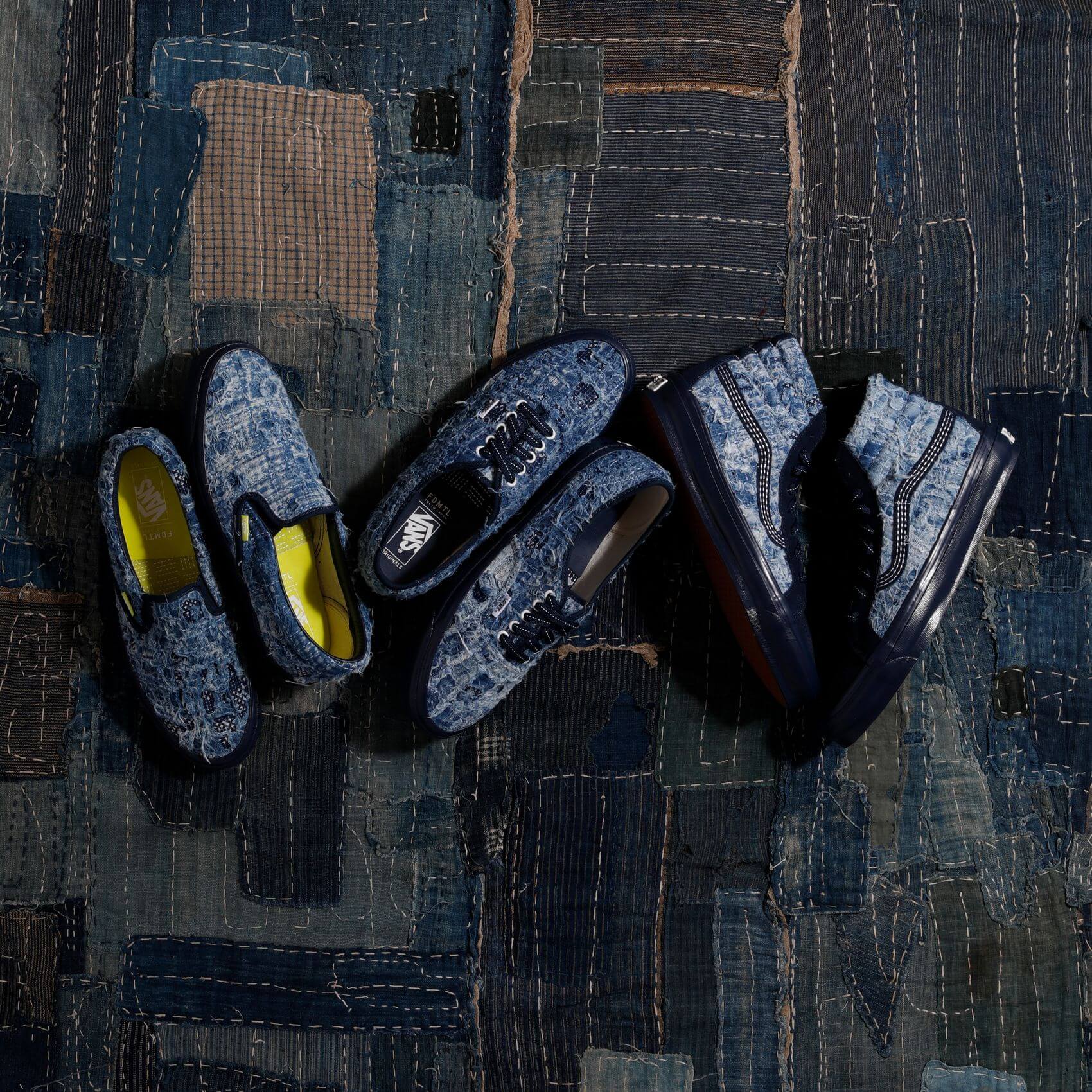 Vault by Vans x FDMTL - "Distressed Indigo Collection" feat. Vans OG Authentic LX, OG Sk8-Hi LX & OG Slip-On LX