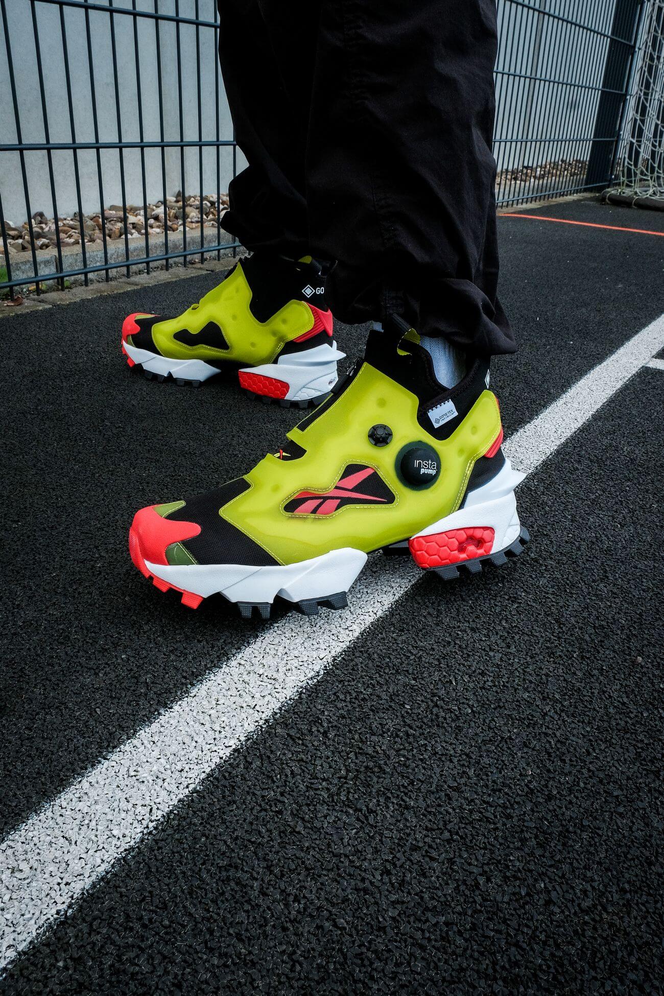on feet - Reebok - Insta Pump Fury OG Hi Gore-Tex Infinium - black/acid yellow/vector red - S23866