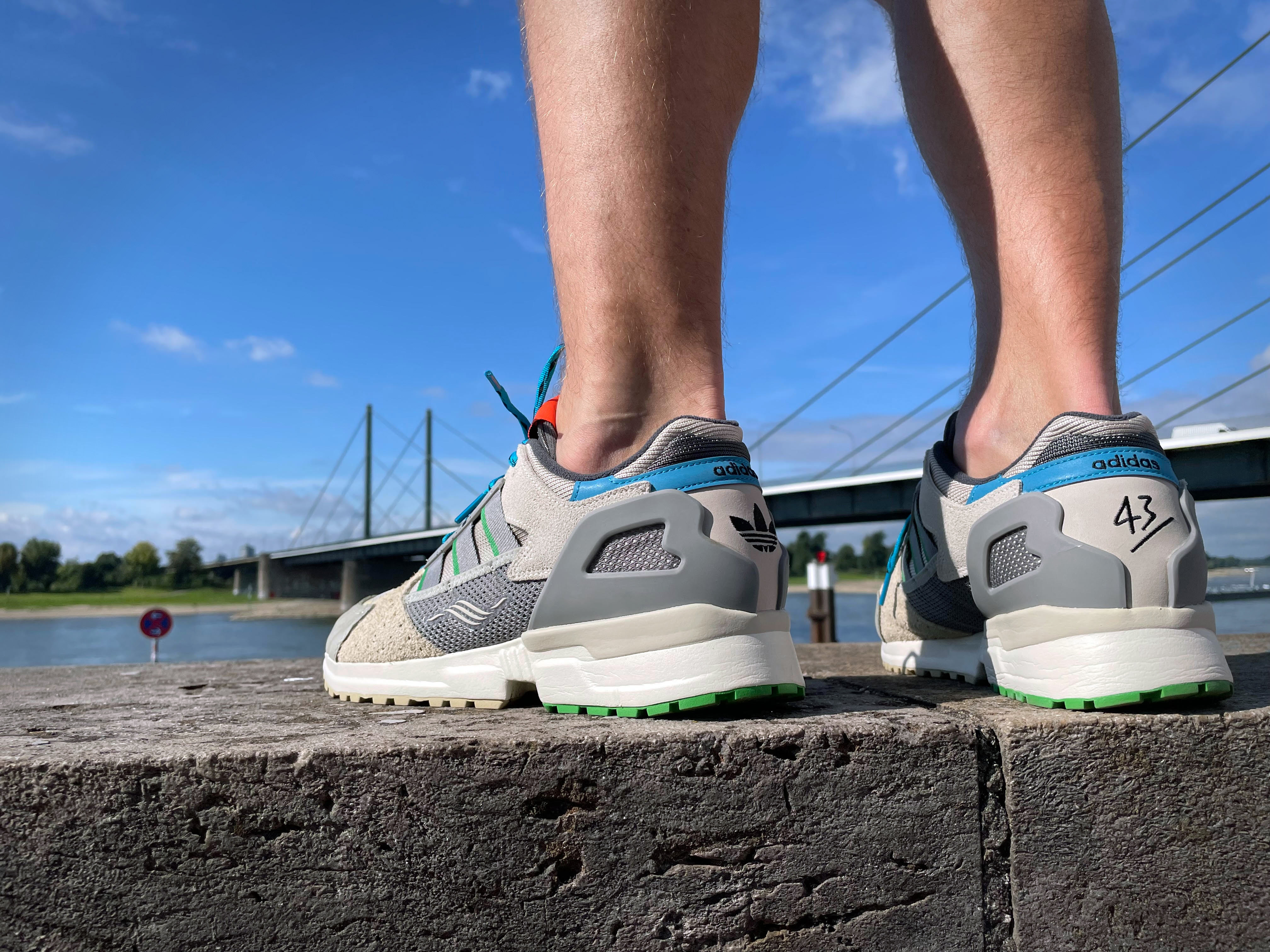 on feet photo of the adidas x 43einhalb - ZX 10000 - "Joint Path" - cbrown/owhite/clback - GY5108