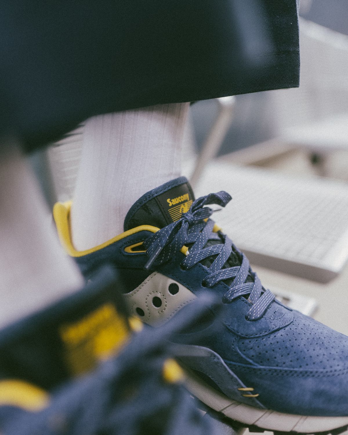 on feet photo - Saucony - Shadow 6000 - "Destination Unknown" - navy/yellow - S70587-2