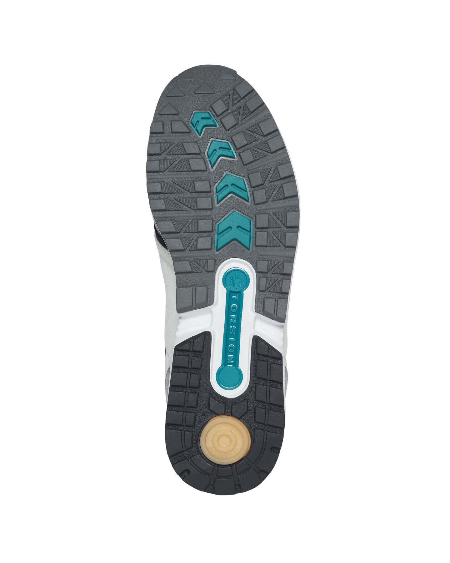 Prodkutfoto auf weiß, Sohle von unten mit Torsion Bar und Soft Cell Cushioning: adidas Equipment CSG 91 (2021)