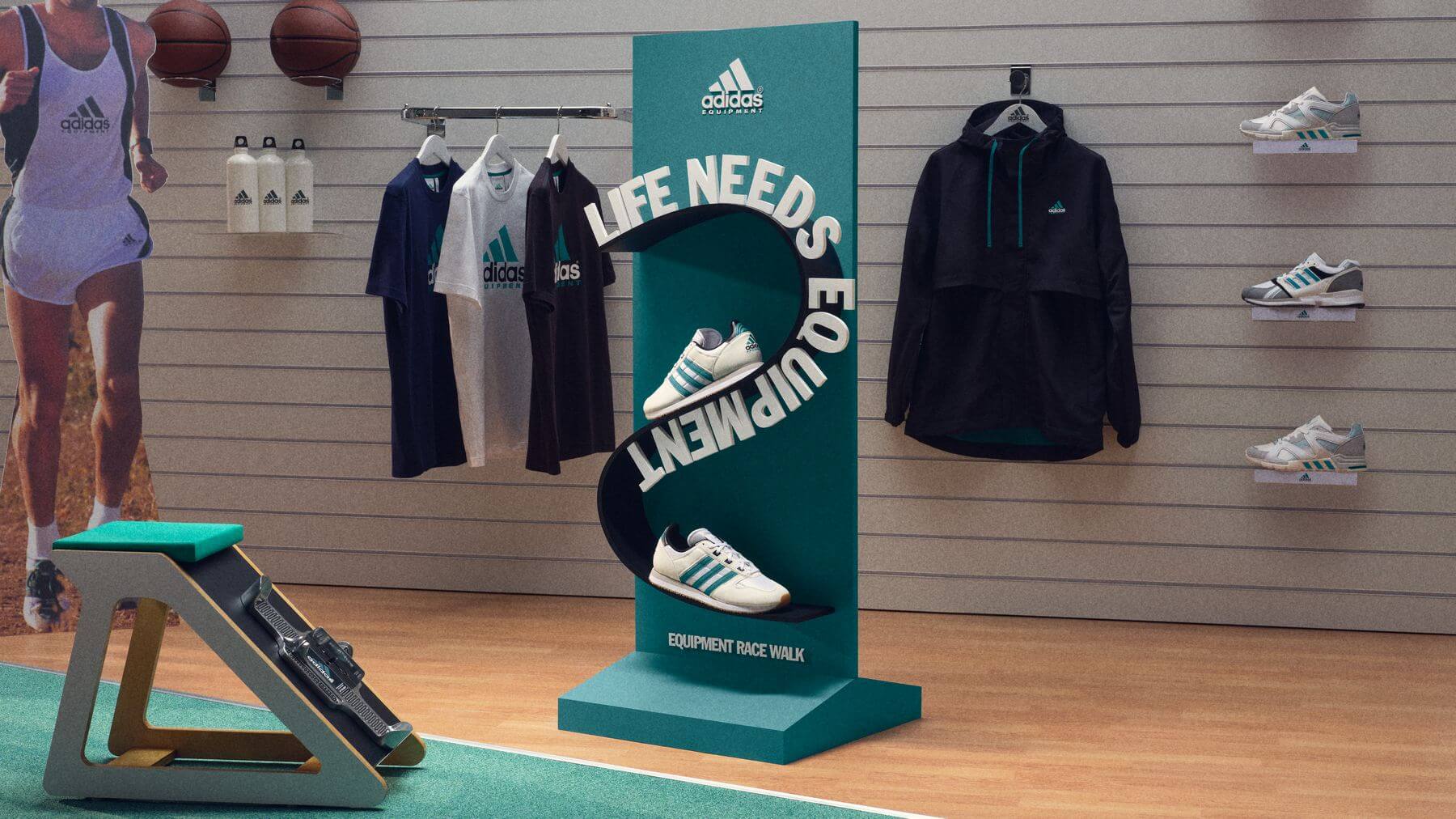 Life Needs Equipment Aufsteller mit dem adidas Equipment Race Walk