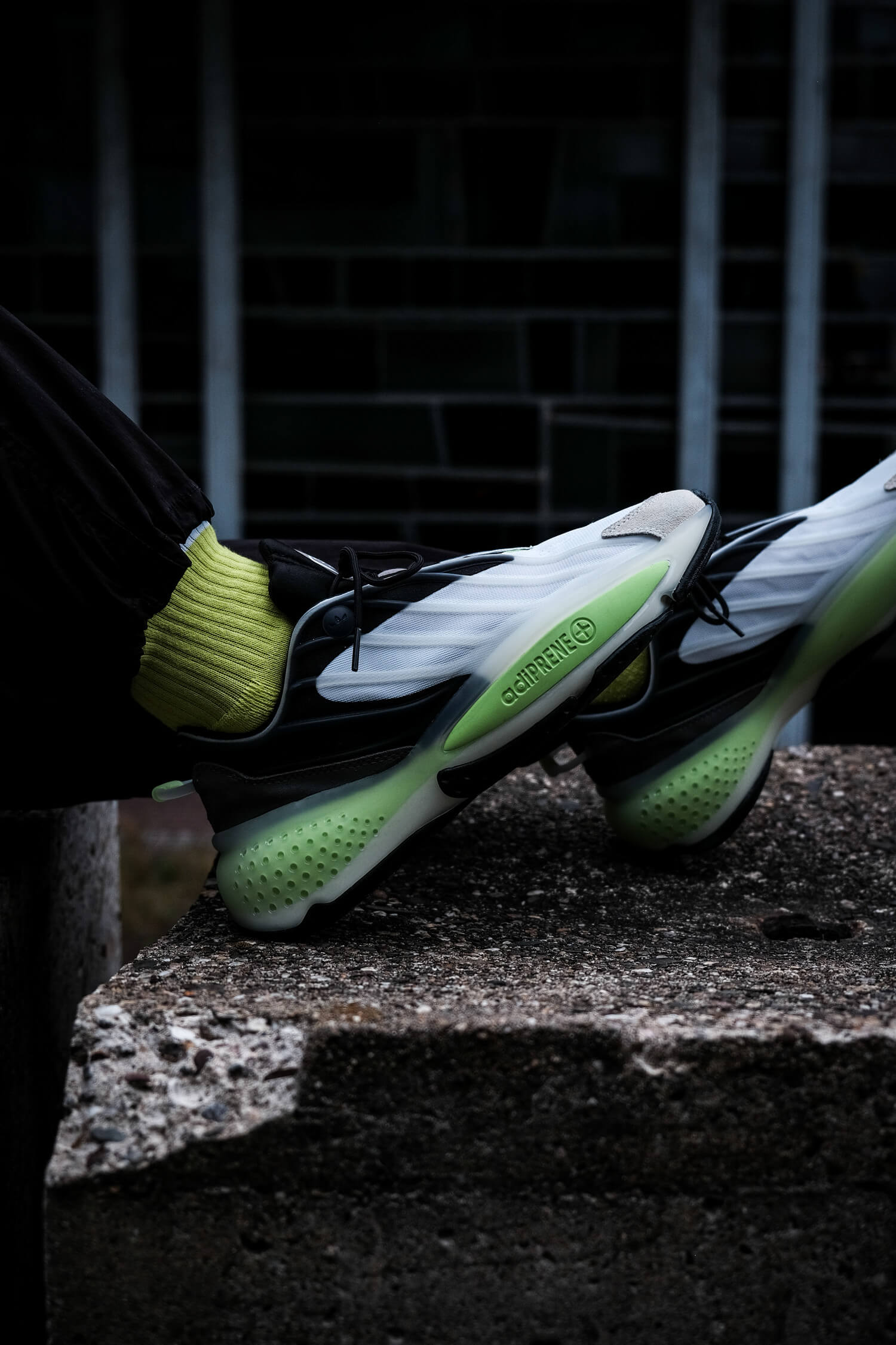 on feet - adidas - Ozrah - black/white/yellow - H04207