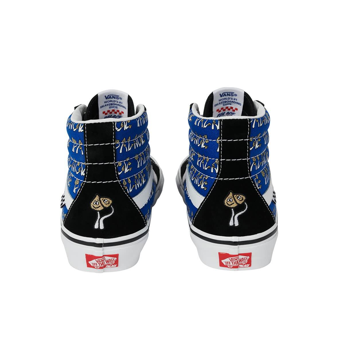 palace shroom logos on the heel - Vans x Palace - Sk8-Hi Skate - black/blue