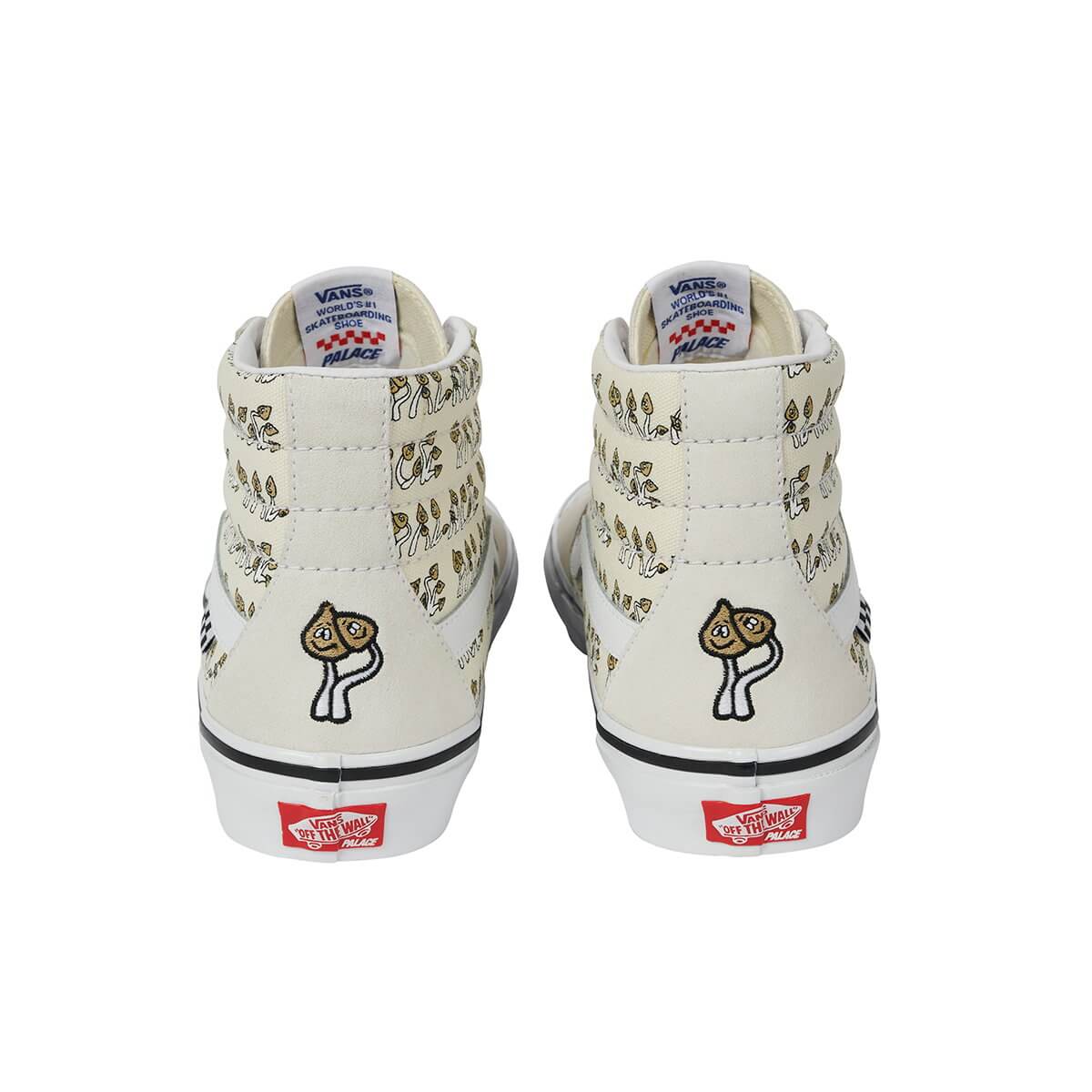 heel details - mushroom embroidery - Vans x Palace - Sk8-Hi Skate marshmallow/white