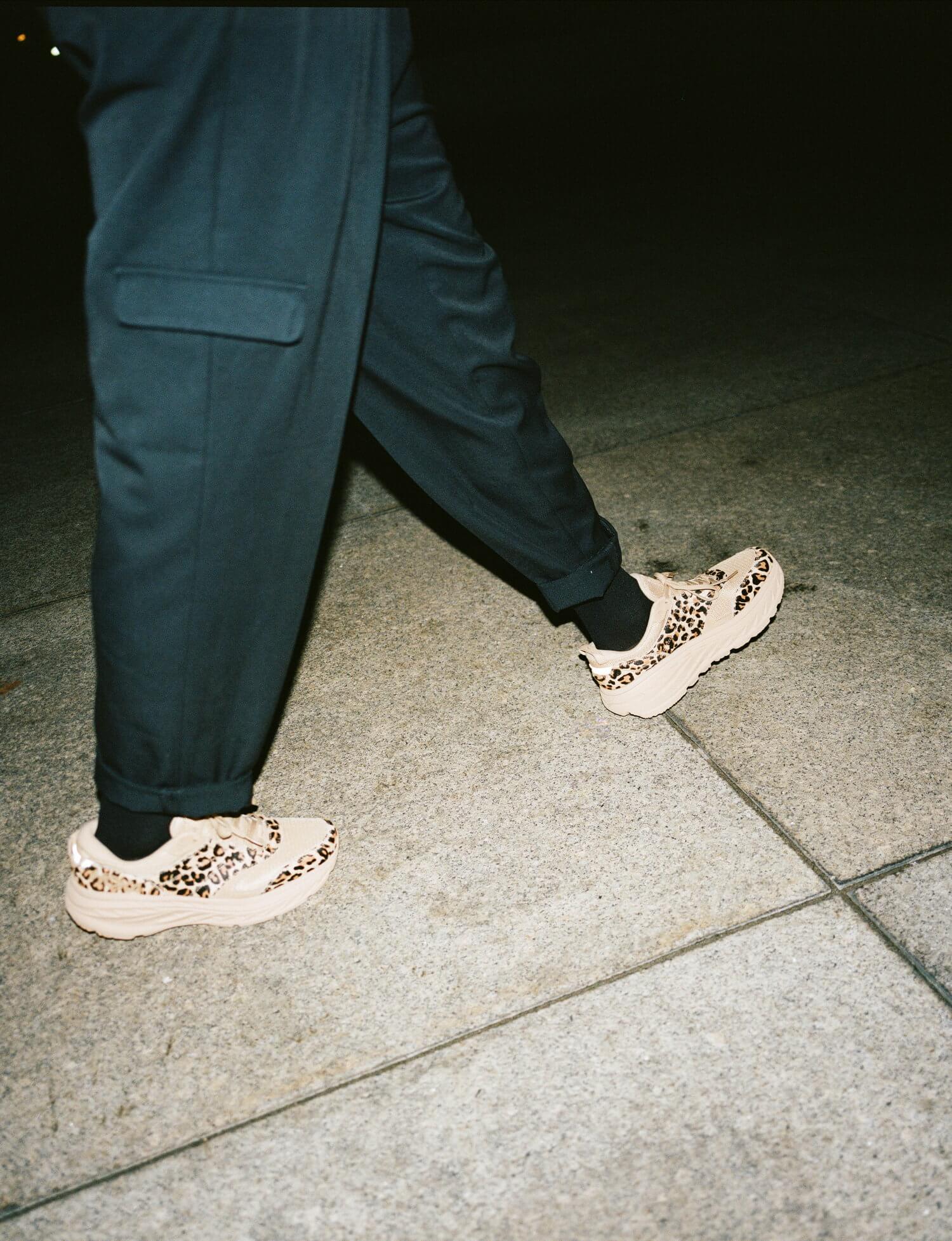 HOKA ONE ONE x Engineered Garments Bondi L (leopard, croc, black & taupe cow hair)