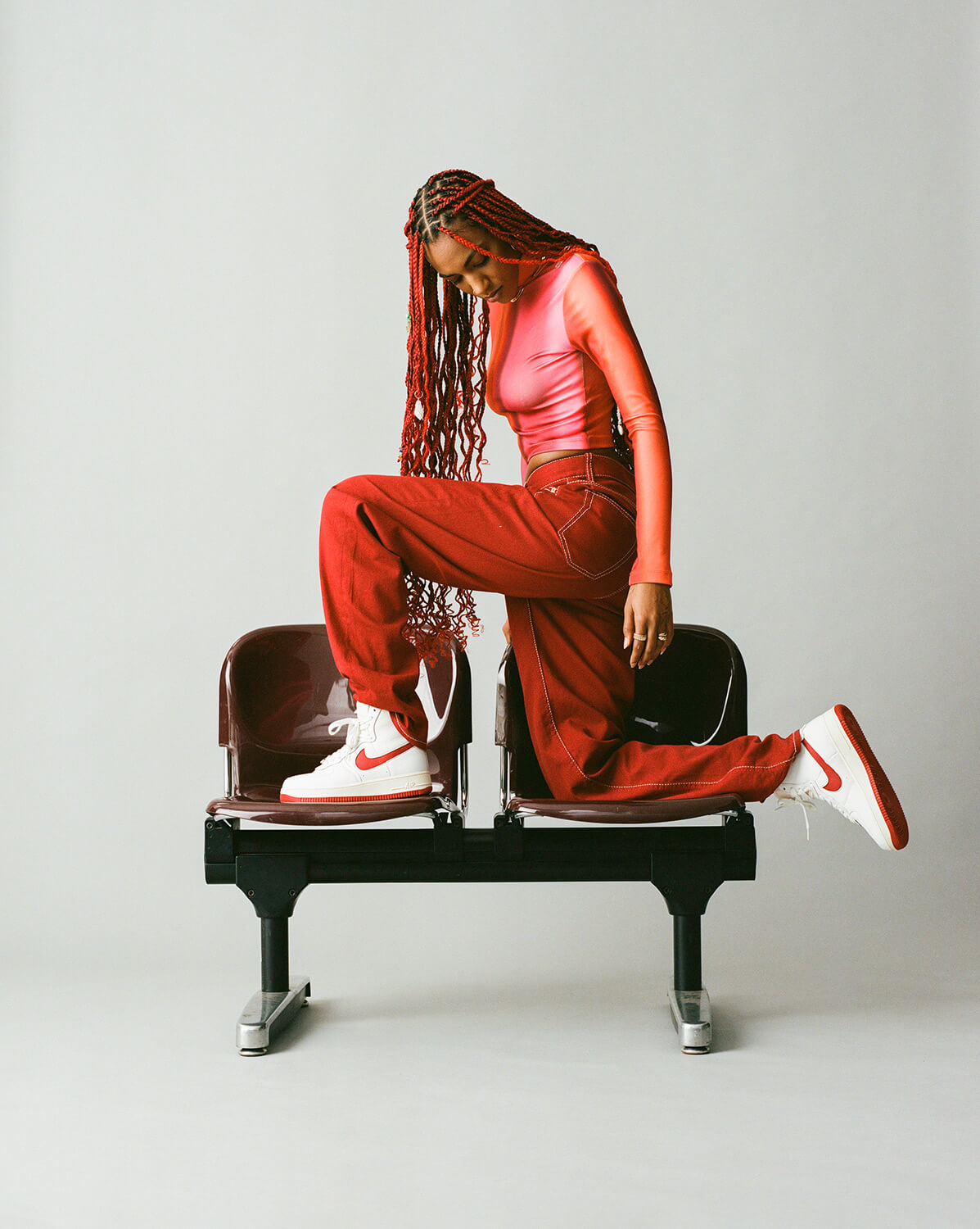 on feet photo of the Nike - Wmns Air Force 1 "Sculpt" - summit white/gym red - DC3590-100