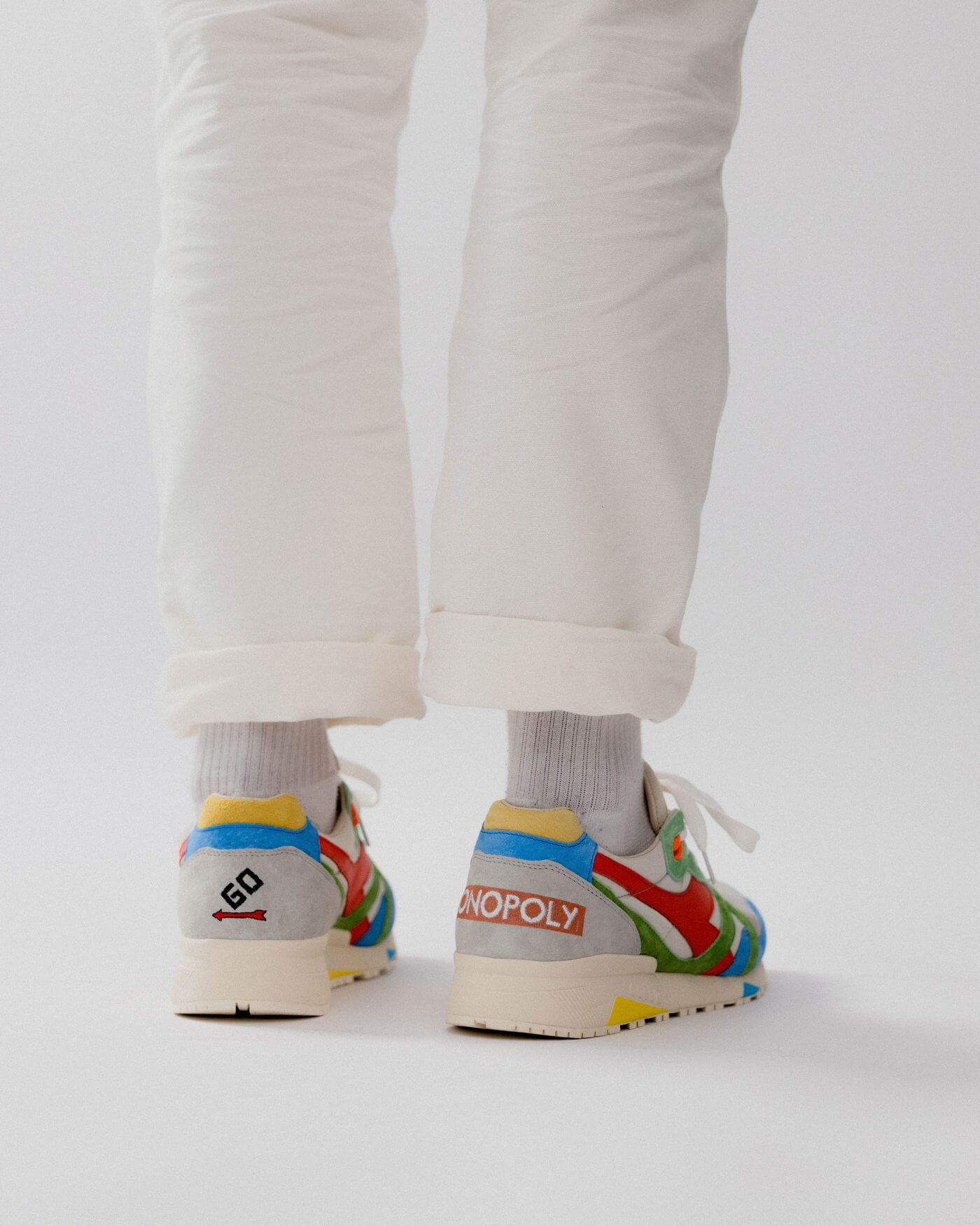 on feet: Monopoly Logo on the Diadora N9000