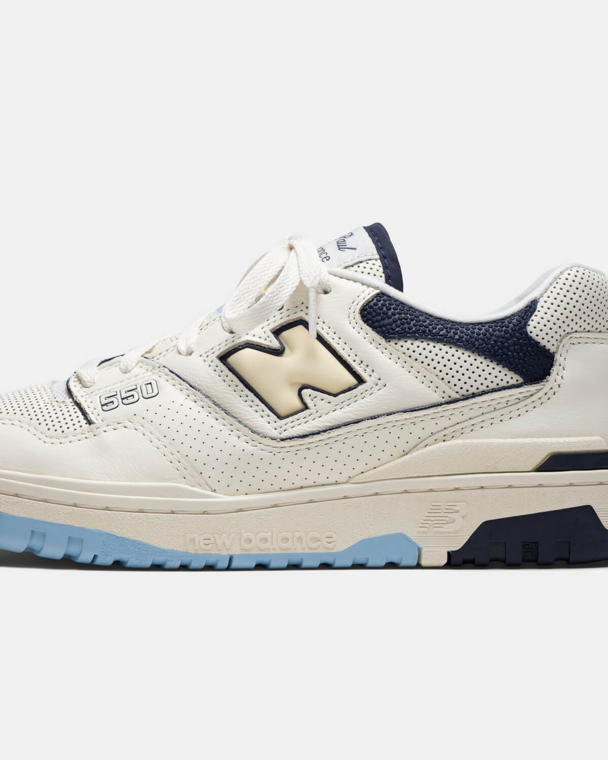 close up, New Balance x Rich Paul x klutch - 550 - cream/navy/sky blue/yellow - BB550RP1