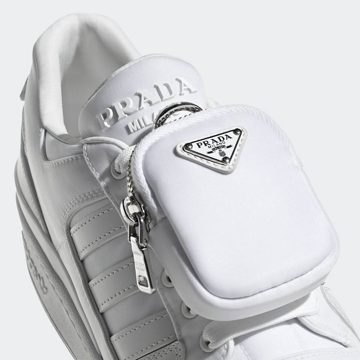details, pouch pocket - adidas for Prada - Re-Nylon Collection - Forum Low - white/white/silver metallic - GY7042