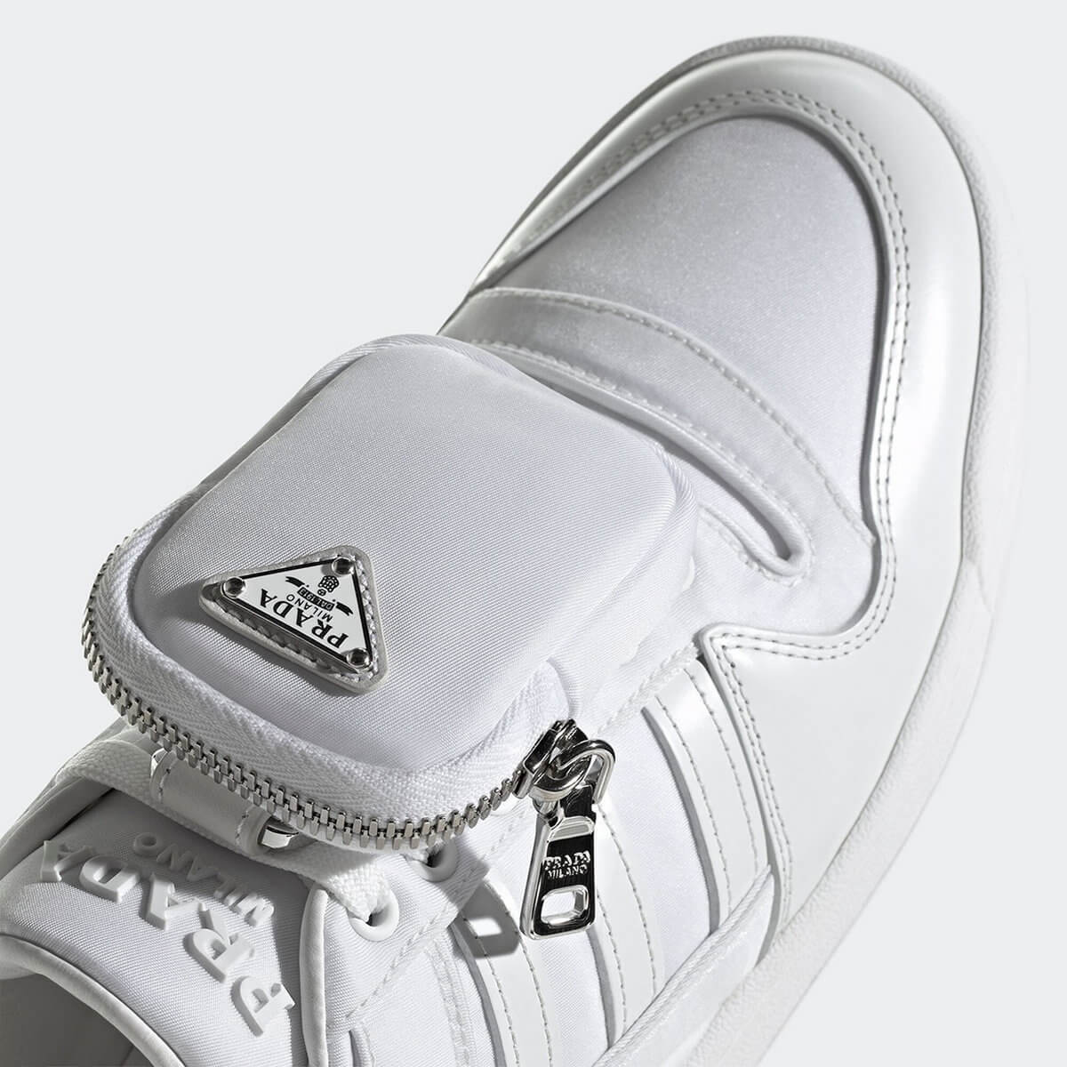 details toe-box - adidas for Prada - Re-Nylon Collection - Forum Low - white/white/silver metallic - GY7042