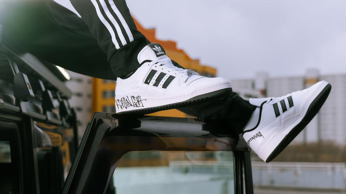 on feet - adidas x Capital Bra - Forum Low - "Bra Musik" - white/black