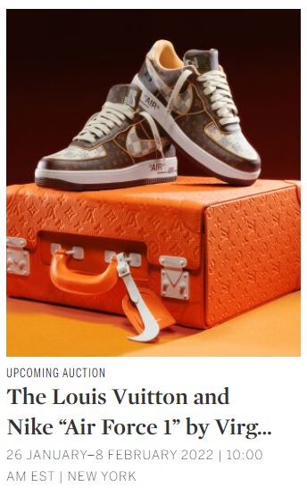 Sotheby's New York Auction of the Nike x Louis Vuitton - Air Force 1 by Virgil Abloh