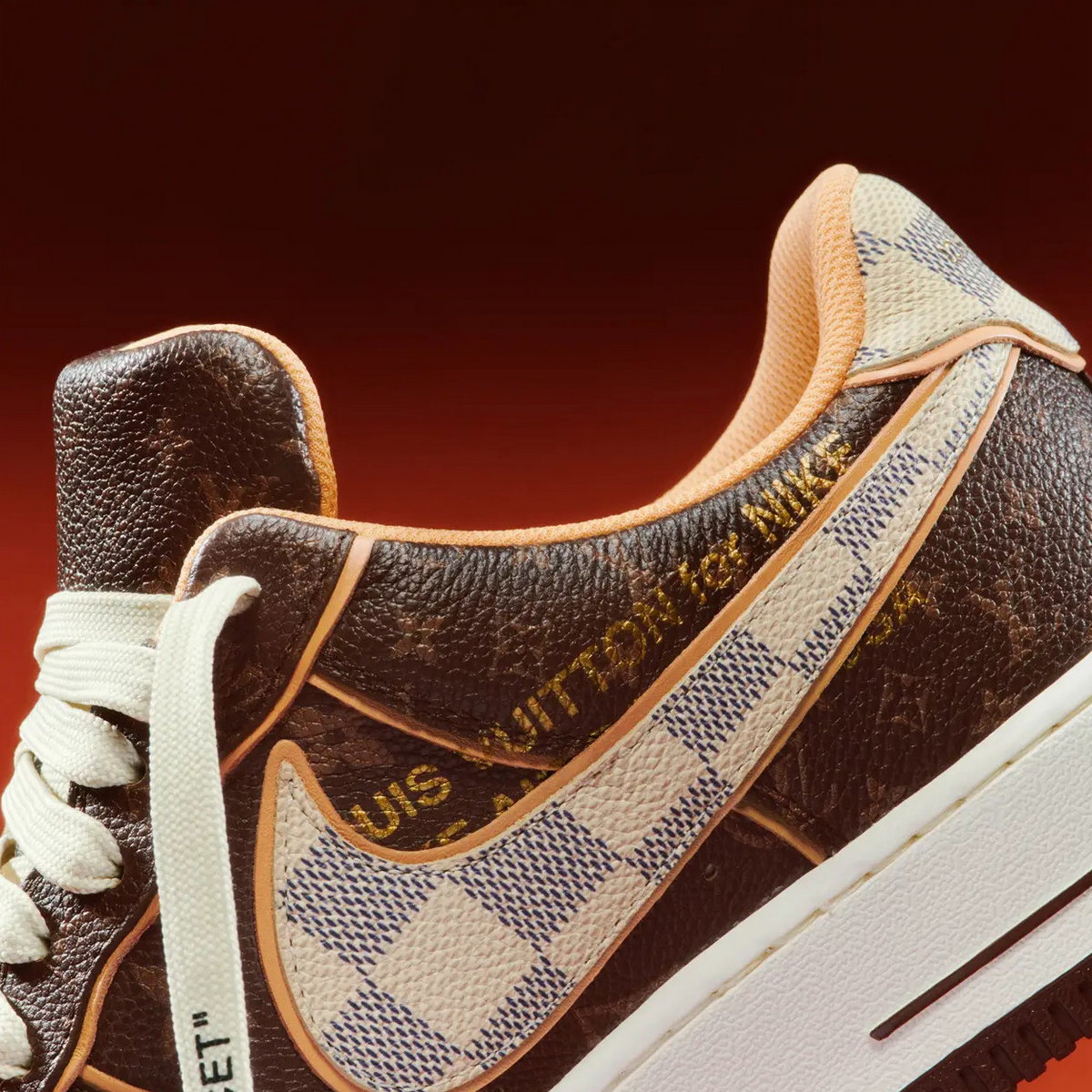 close up swoosh - Nike x Louis Vuitton - Air Force 1 by Virgil Abloh