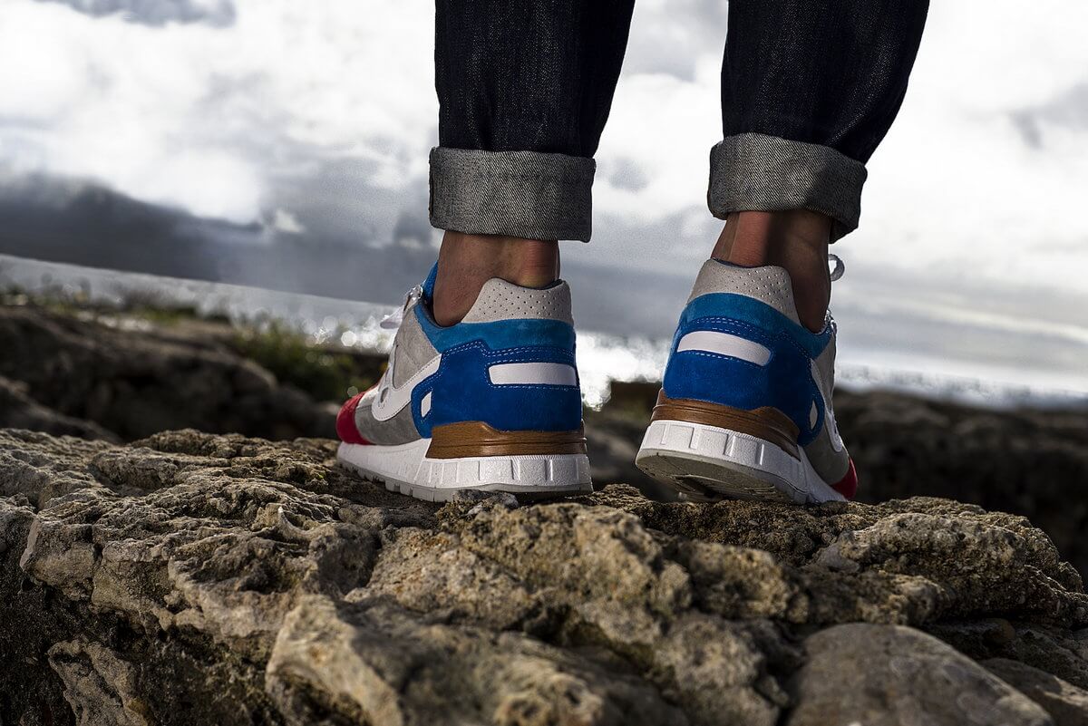 on feet, heel view - Saucony x Sneakers76 - Shadow 5000 - "The Legend of God Taras" - red/grey/blue - S70341-1