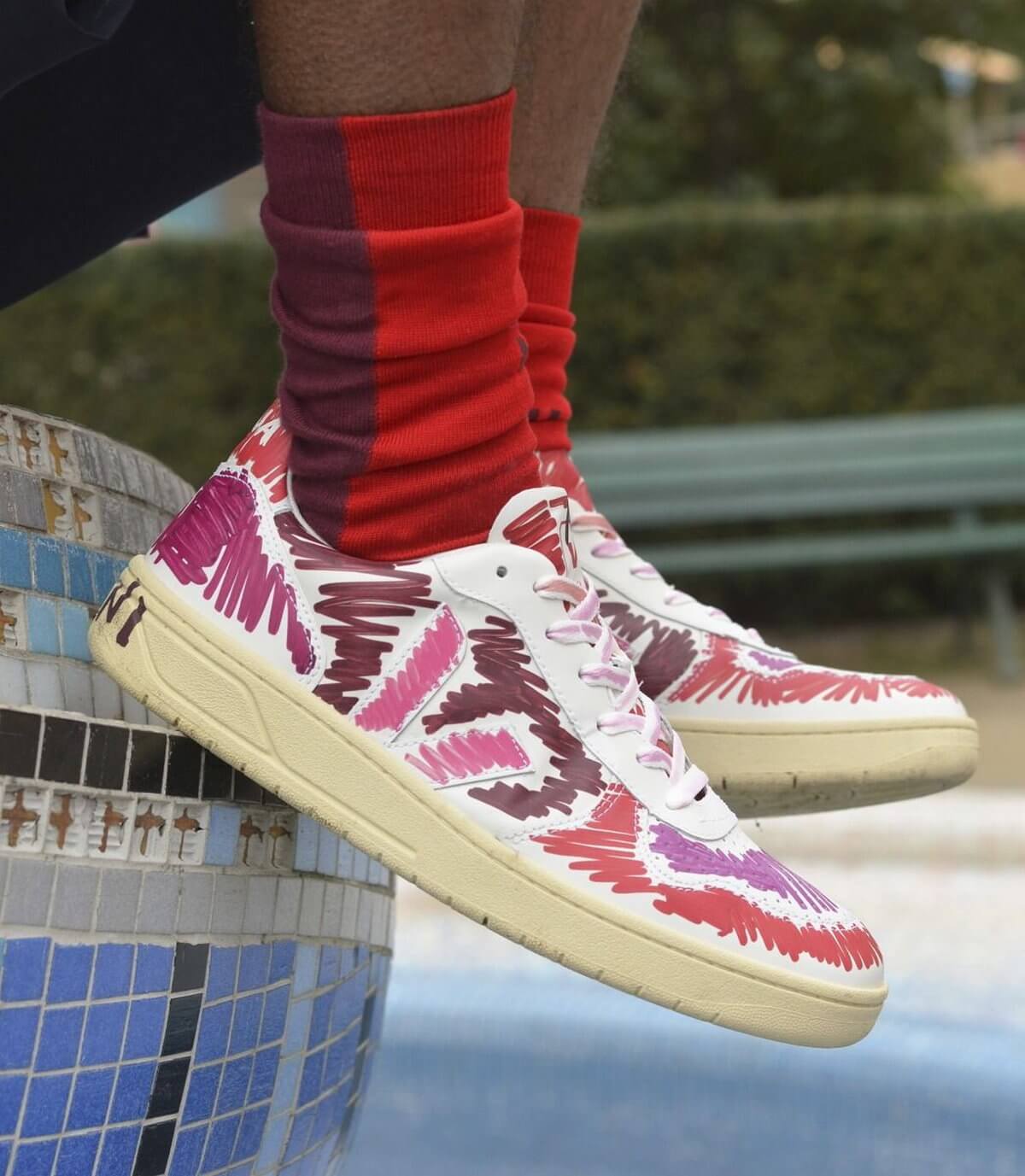 close-up, on-feet - VEJA x MARNI - V-10 Leather - Marsala - VX0202899A