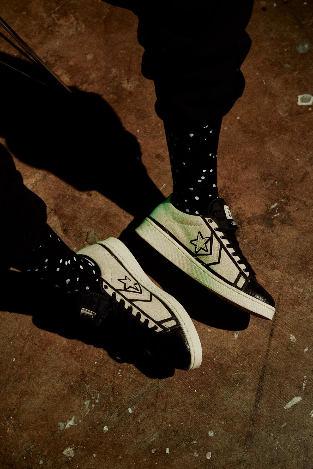 on feet - Converse x Joshua Vides - Pro Leather - natural ivory/black/white - A00713C