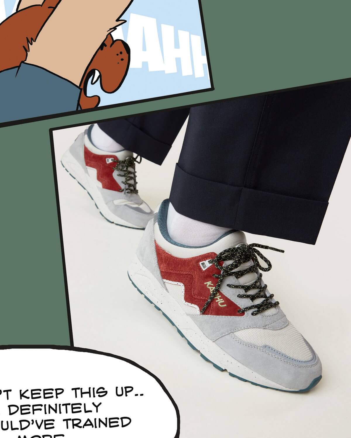 on feet - Karhu - Aria 95 - Mascot Pack 1 - dawn blue/hot sauce - F803085