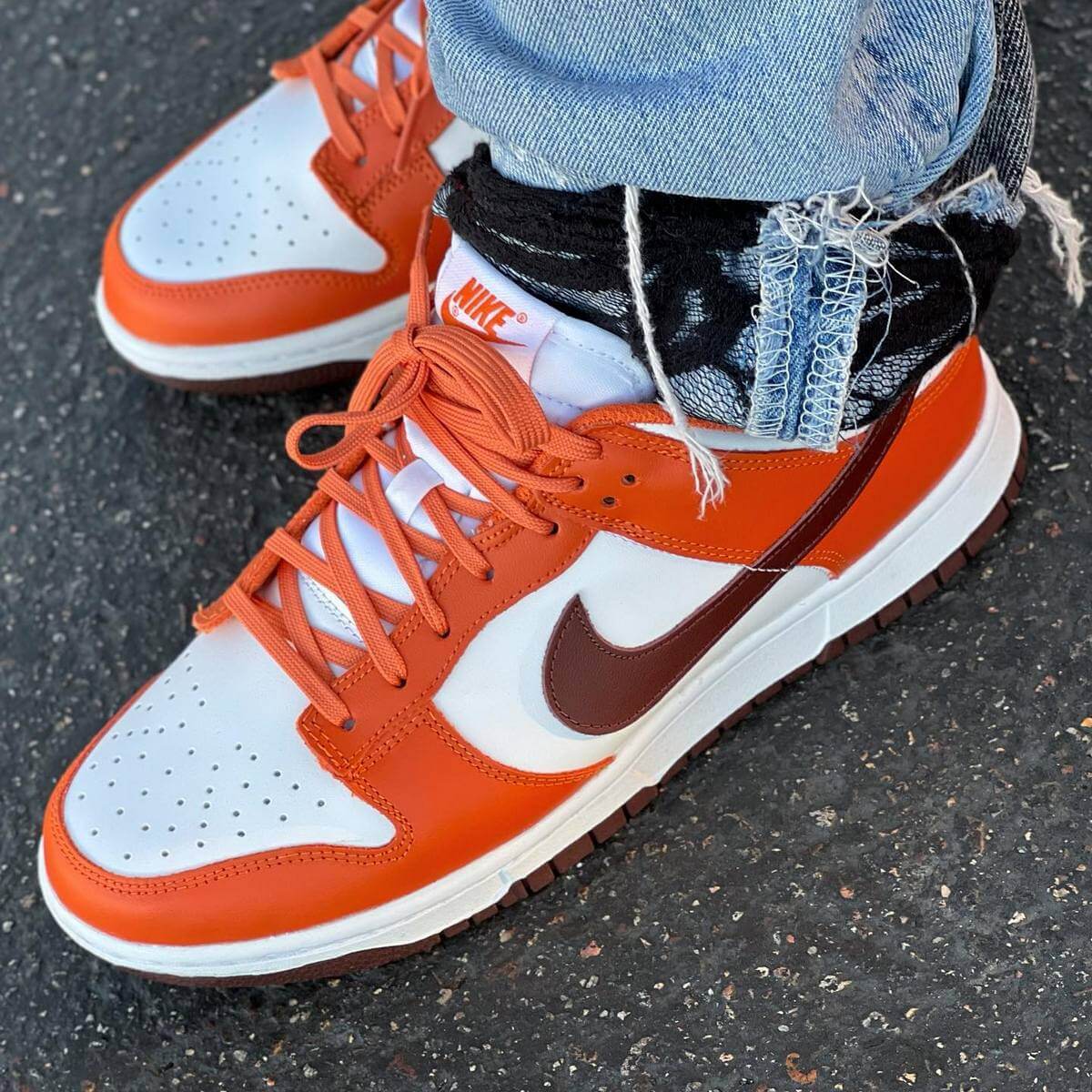 on feet - Nike Wmns Dunk Low - "Bronze Eclipse" - Mesa Orange/White-Brown - DQ4697-800