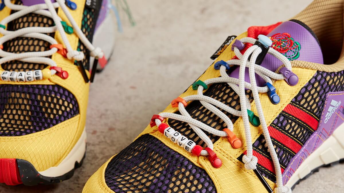 close up toe box - adidas Originals x Sean Wotherspoon - Equipment Support 93 - "Superearth" - Bold Gold / Red / Active Purple - GX3893