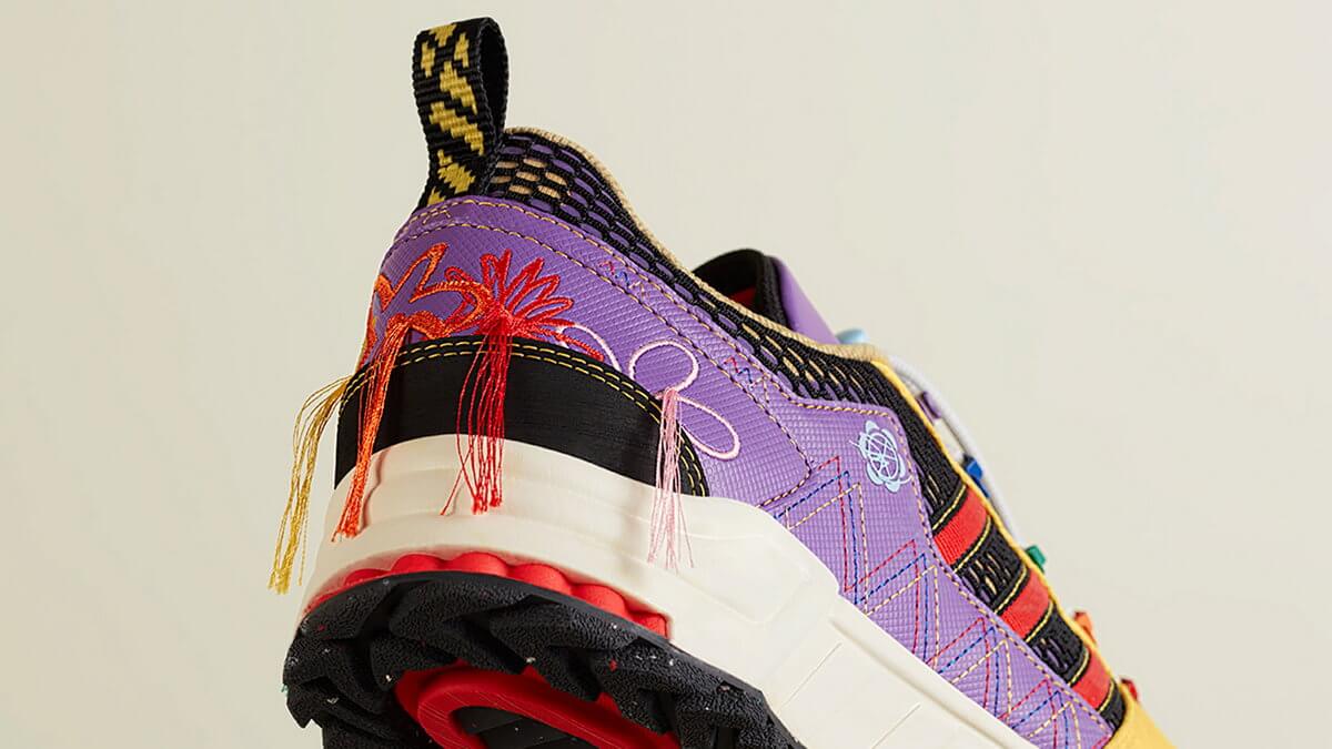 close up heel - adidas Originals x Sean Wotherspoon - Equipment Support 93 - "Superearth" - Bold Gold / Red / Active Purple - GX3893