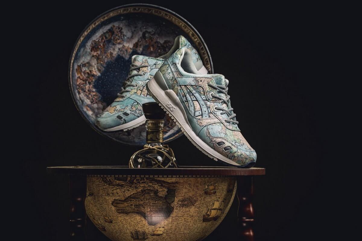 with globe and bottle - product - ASICS x atmos Gel-Lyte III World Map - blue/blue - 1191A197-400