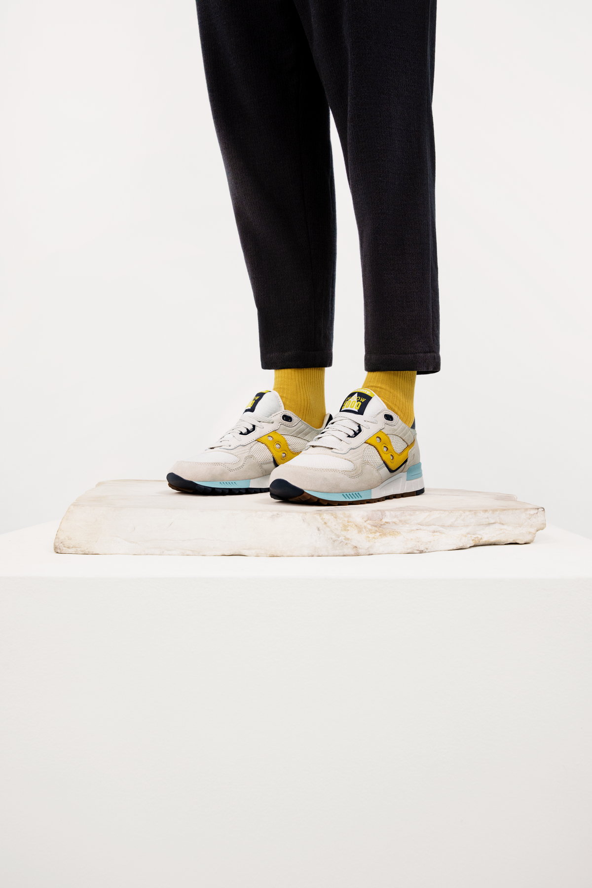 on feet - Saucony Shadow 5000 Premium - White / Yellow - S70637-3