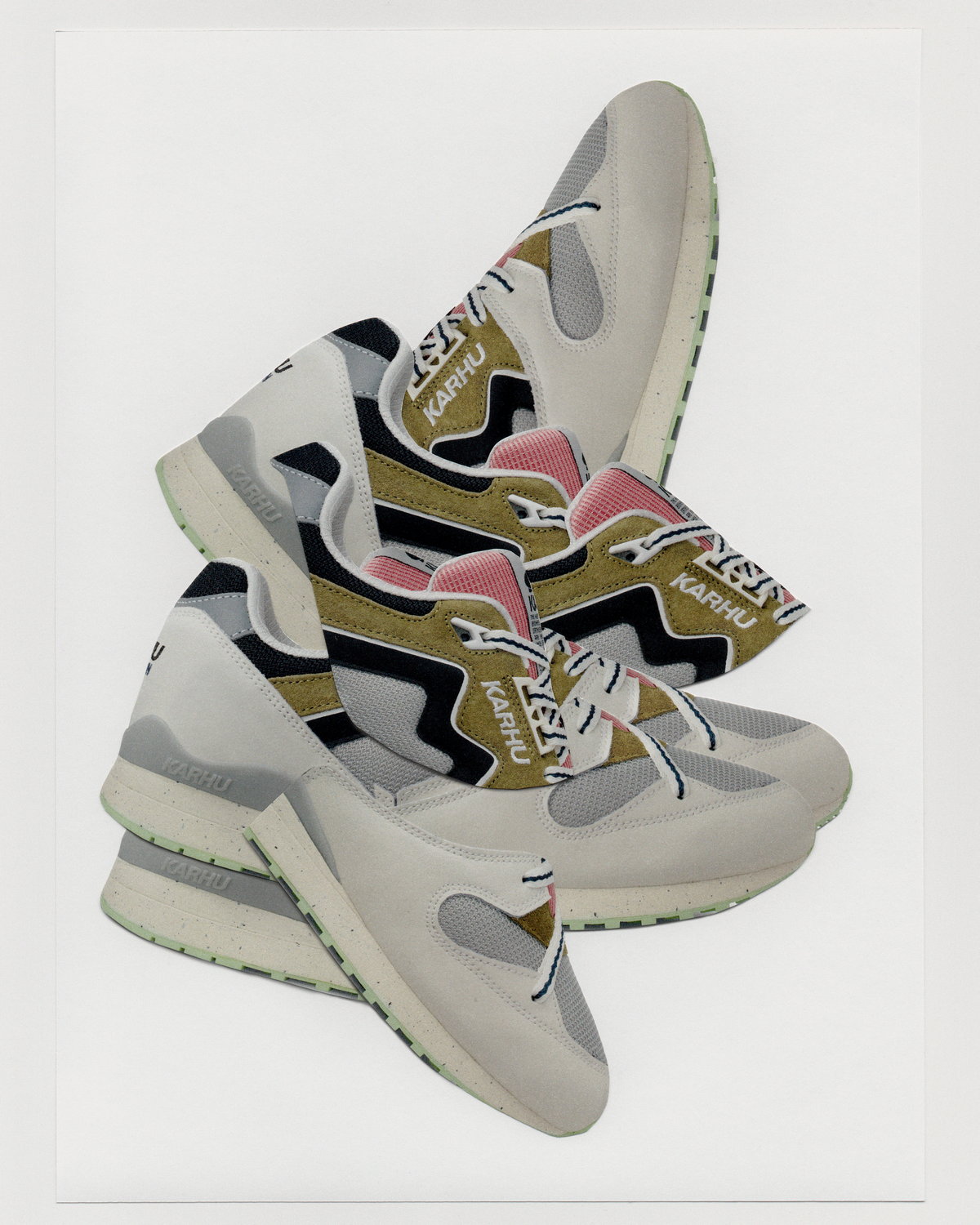 Karhu's Fusion 2.0, Synchron Classic und Aria 95 in Frühlingsfarbpalette