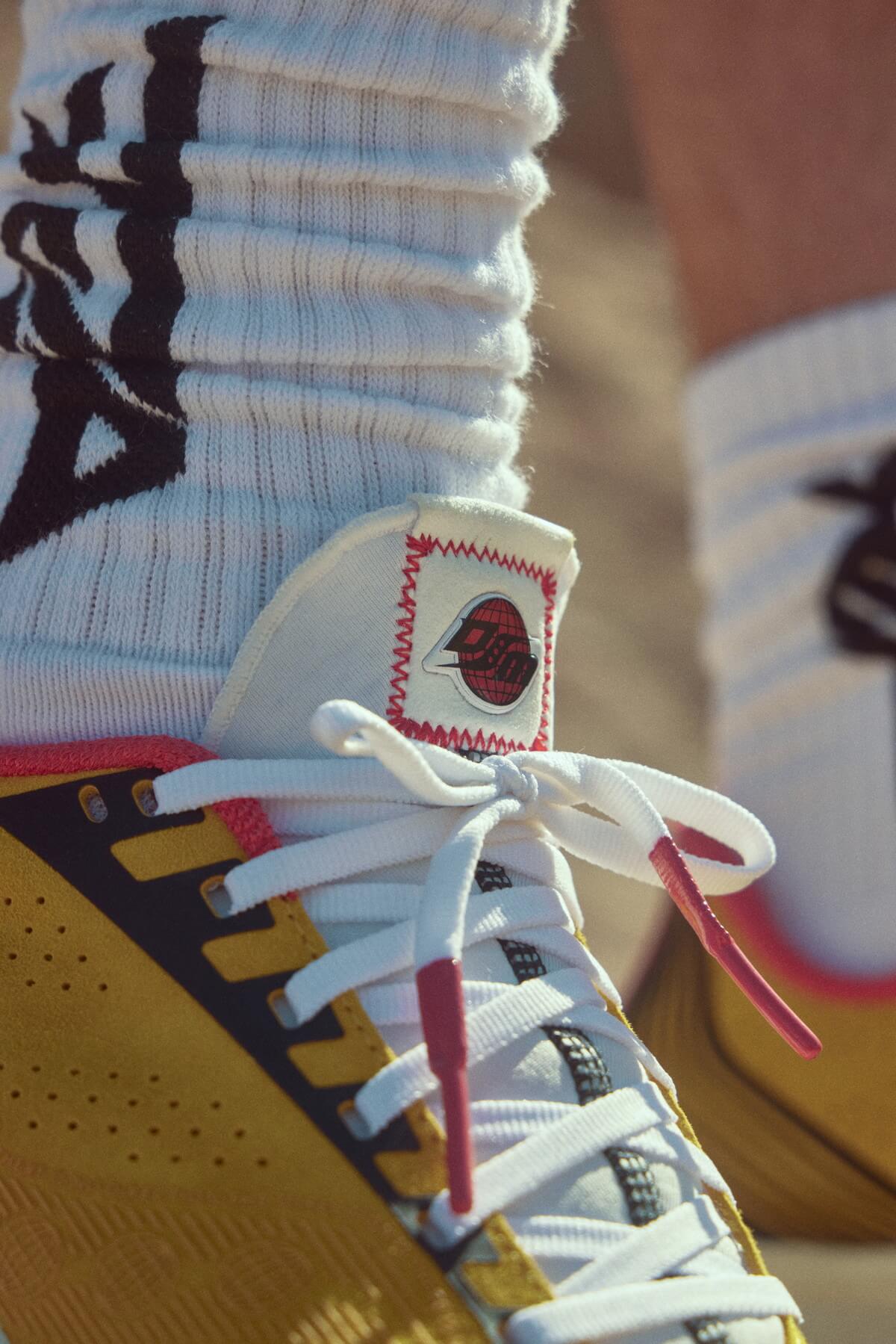 on feet - close up - Saucony x Diet Starts Monday - Endorphin Pro - Diet Yellow / Jaune - S70561-1