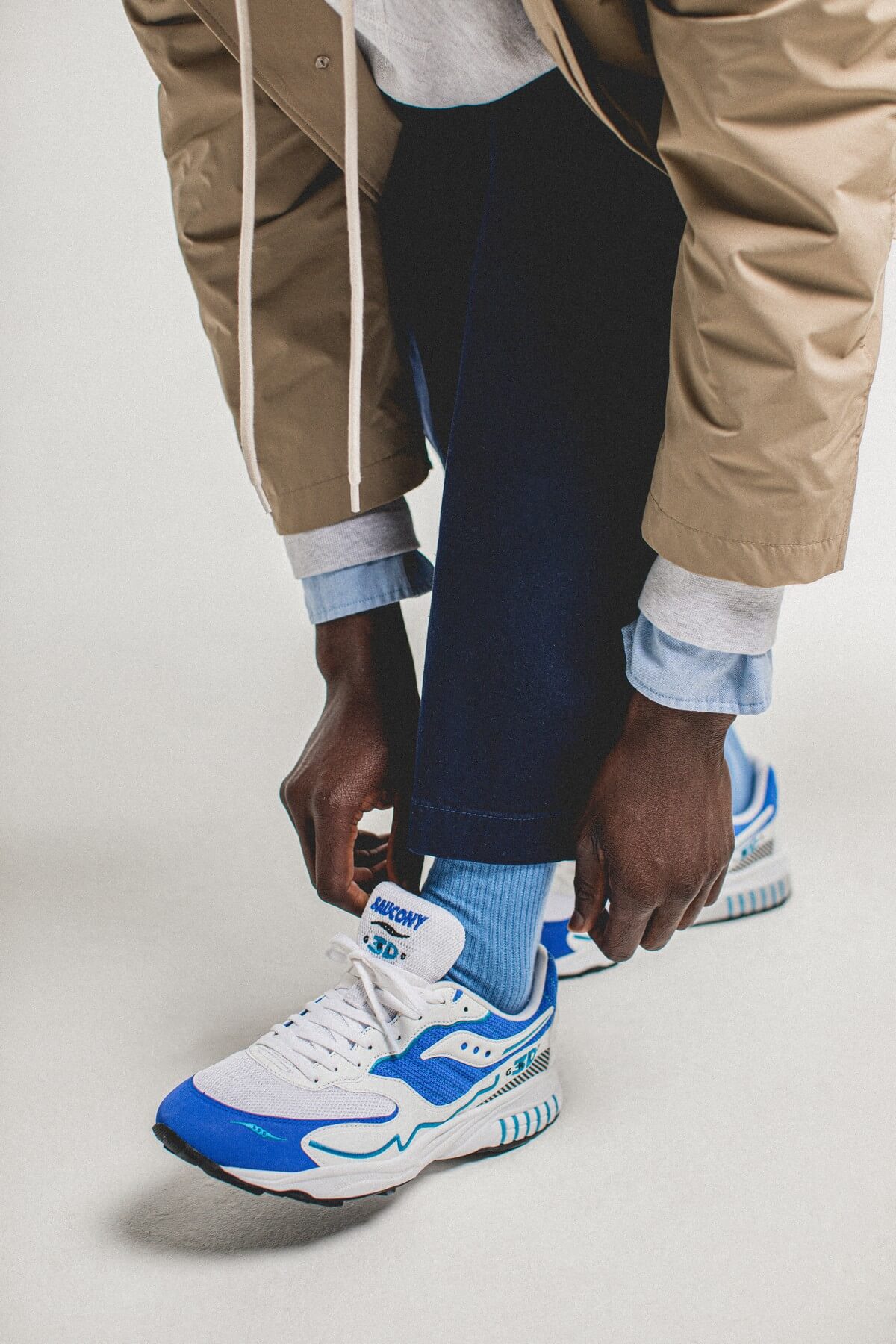 on feet - Saucony 3D Grid Hurricane - White/Royal - S70646-2