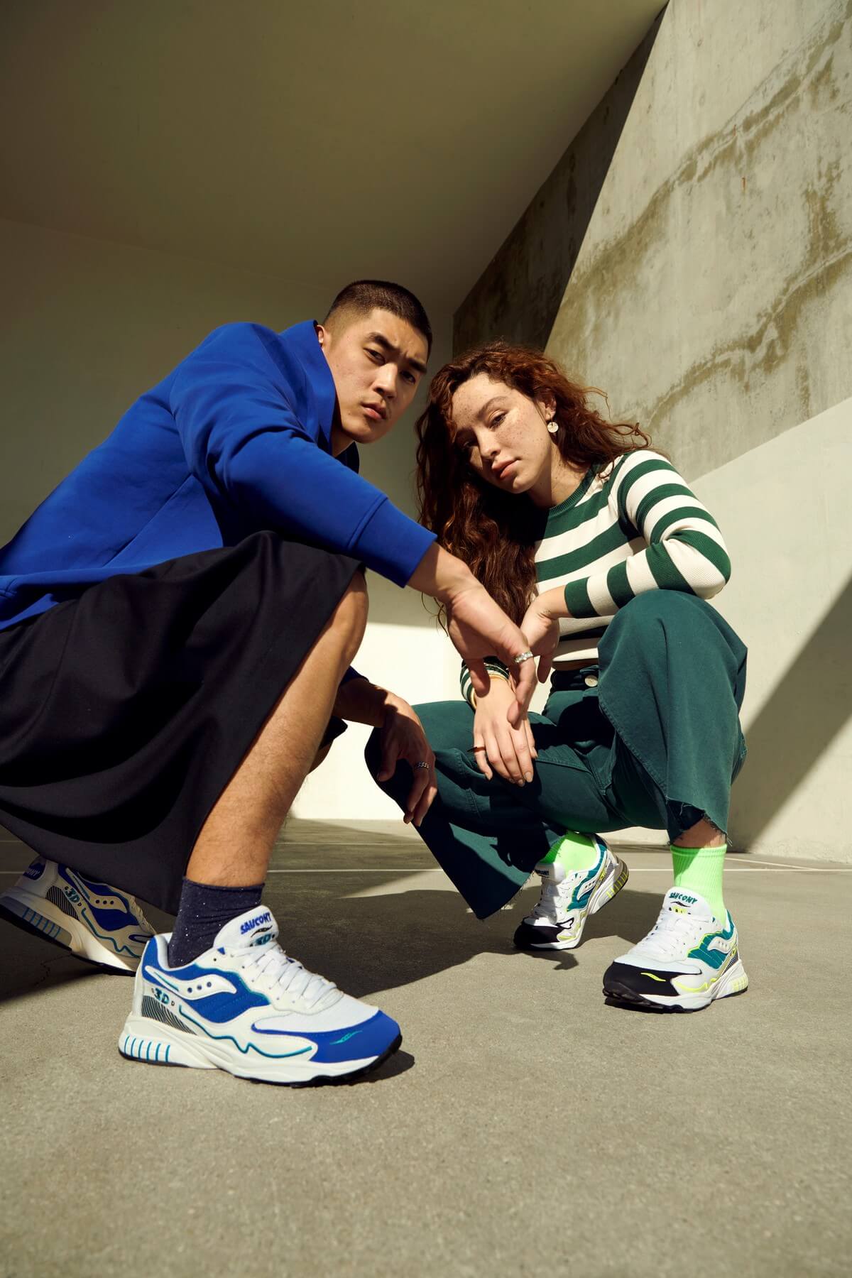 on feet - Saucony 3D Grid Hurricane - White/Royal - S70646-2 & White/Green - S70646-1