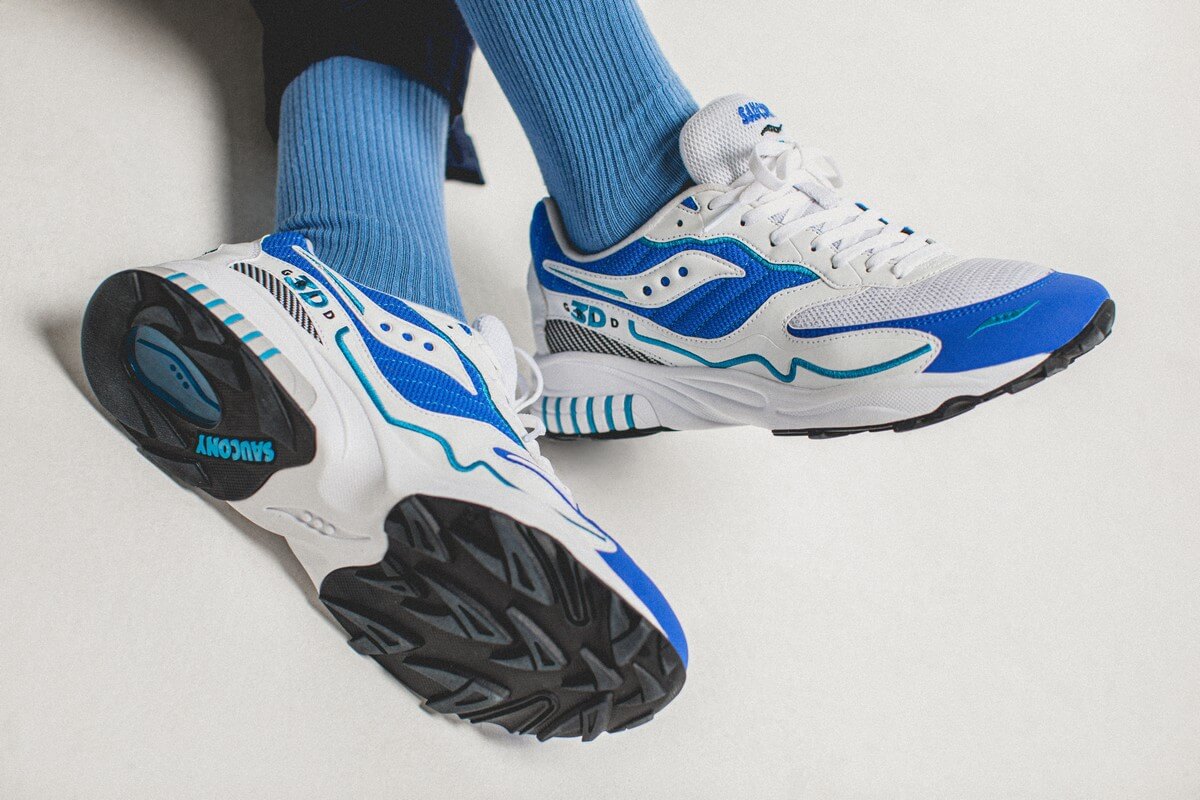 on feet - Saucony 3D Grid Hurricane - White/Royal - S70646-2