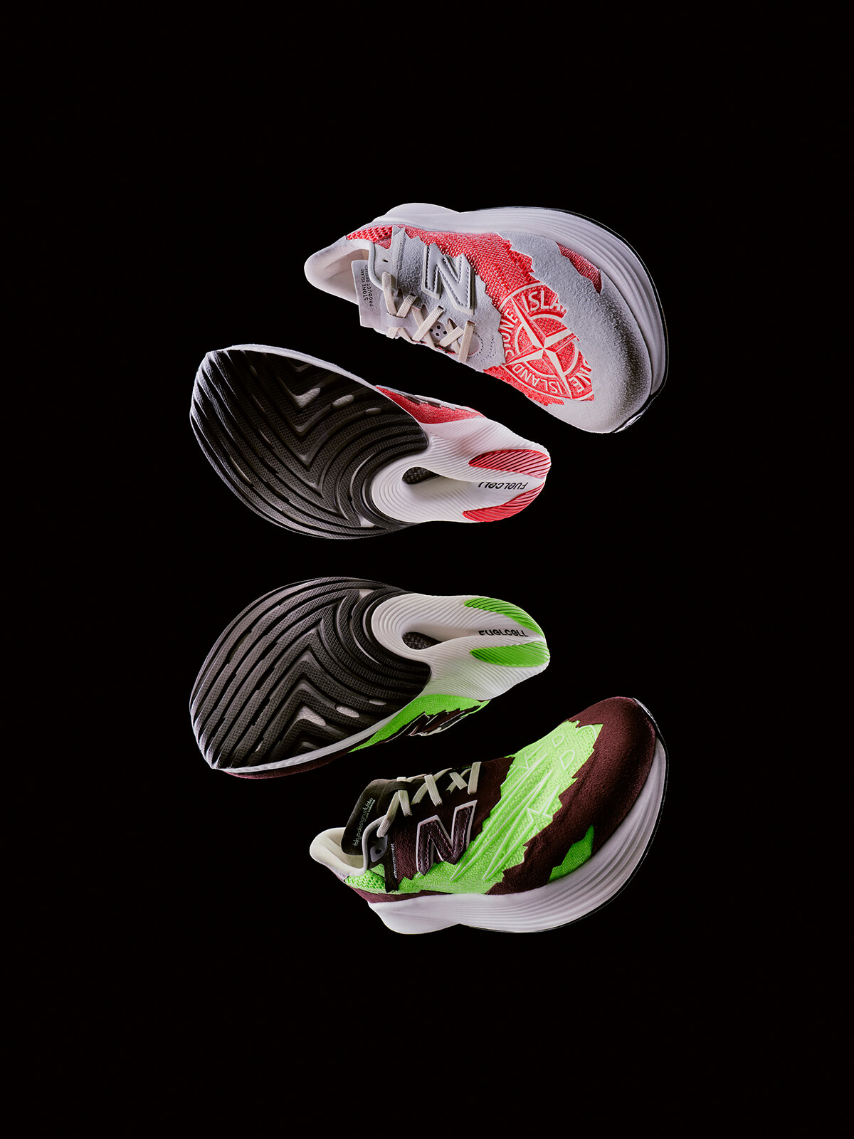 New Balance TDS x Stone Island FuelCell RC Elite v2 SI Sail / Neo Flame & Brown / Energy Lime