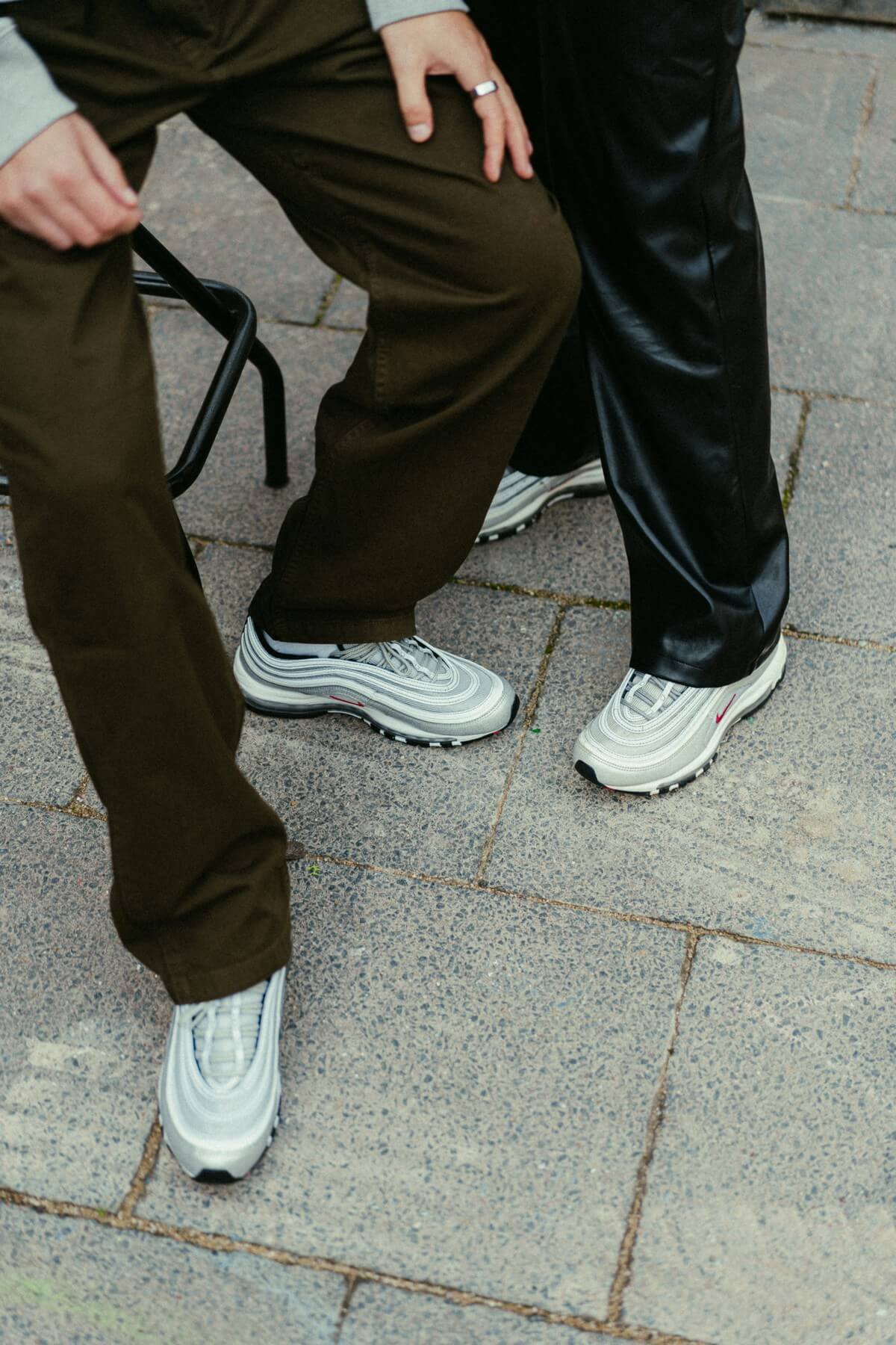 on foot - Nike Air Max 97 OG "Silver Bullet" - Metallic Silver/University Red-Black - DM0028-002