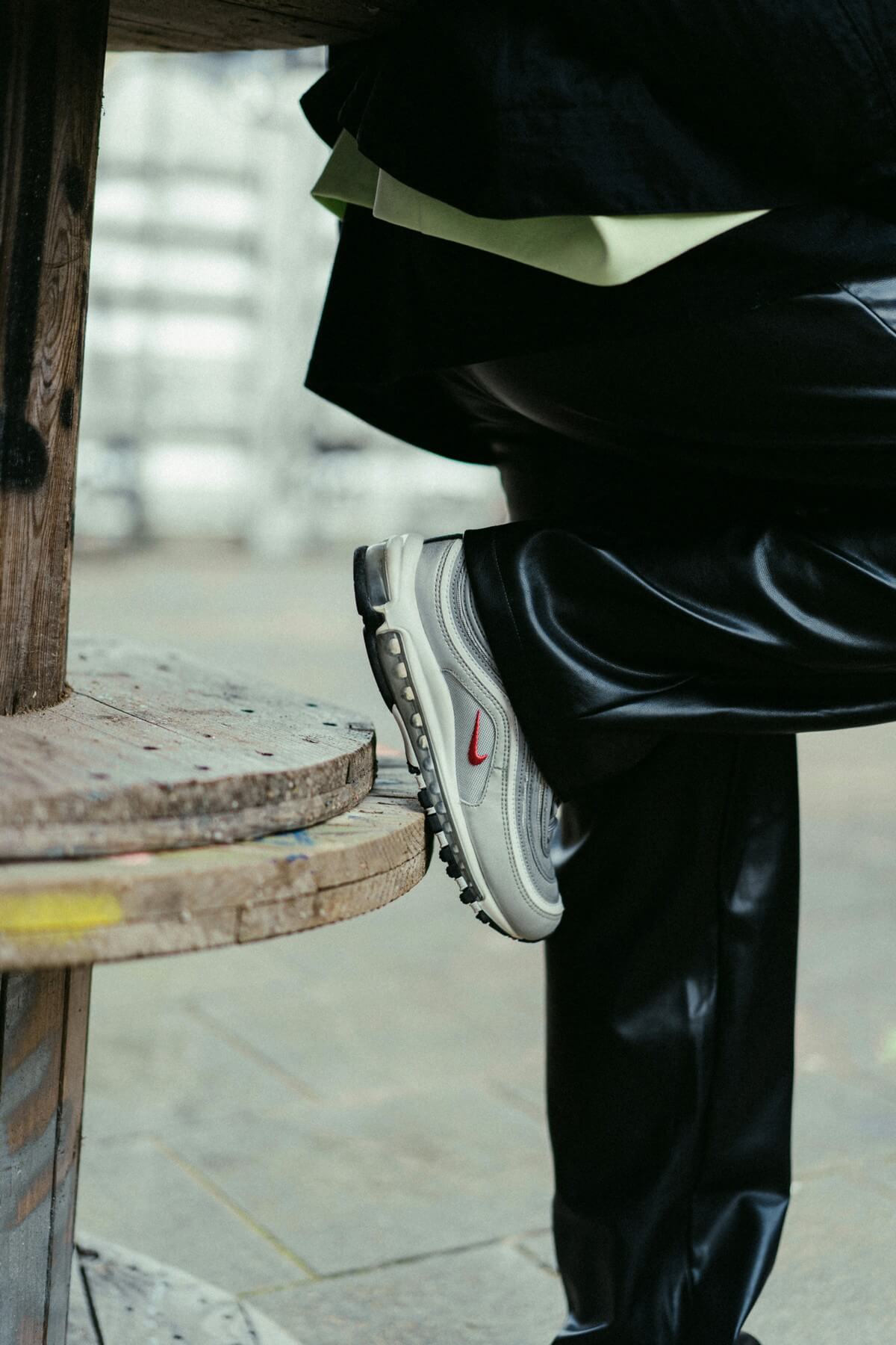 on foot - Nike Air Max 97 OG "Silver Bullet" - Metallic Silver/University Red-Black - DM0028-002