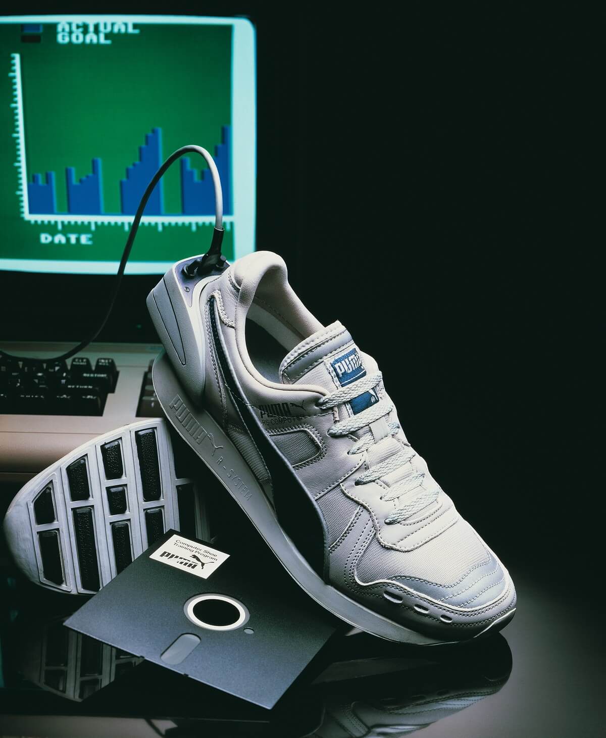 Puma RS Computer Running Shoe, Commodore C-64 & Floppy Disc (1986)