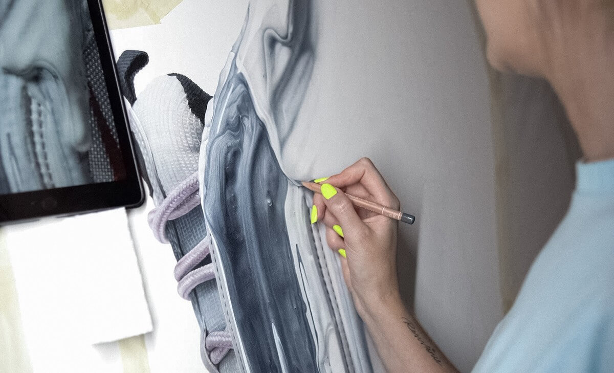 Hyperrealistic drawing: "Liquid Silver" - Nike Air Max 97 "Silver Bullet"