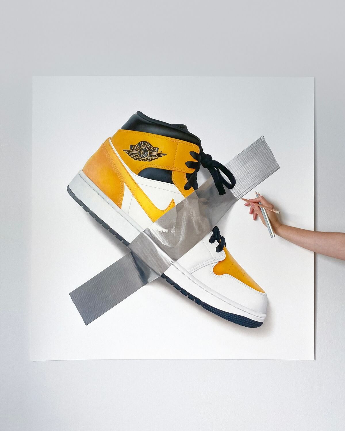 Hyperrealistic drawing: "It's Bananas" - Air Jordan 1 Mid "University Gold"