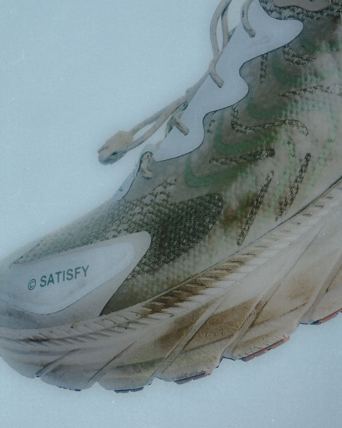 HOKA x SATISFY Clifton LS Forged Iron & Celadon Tint