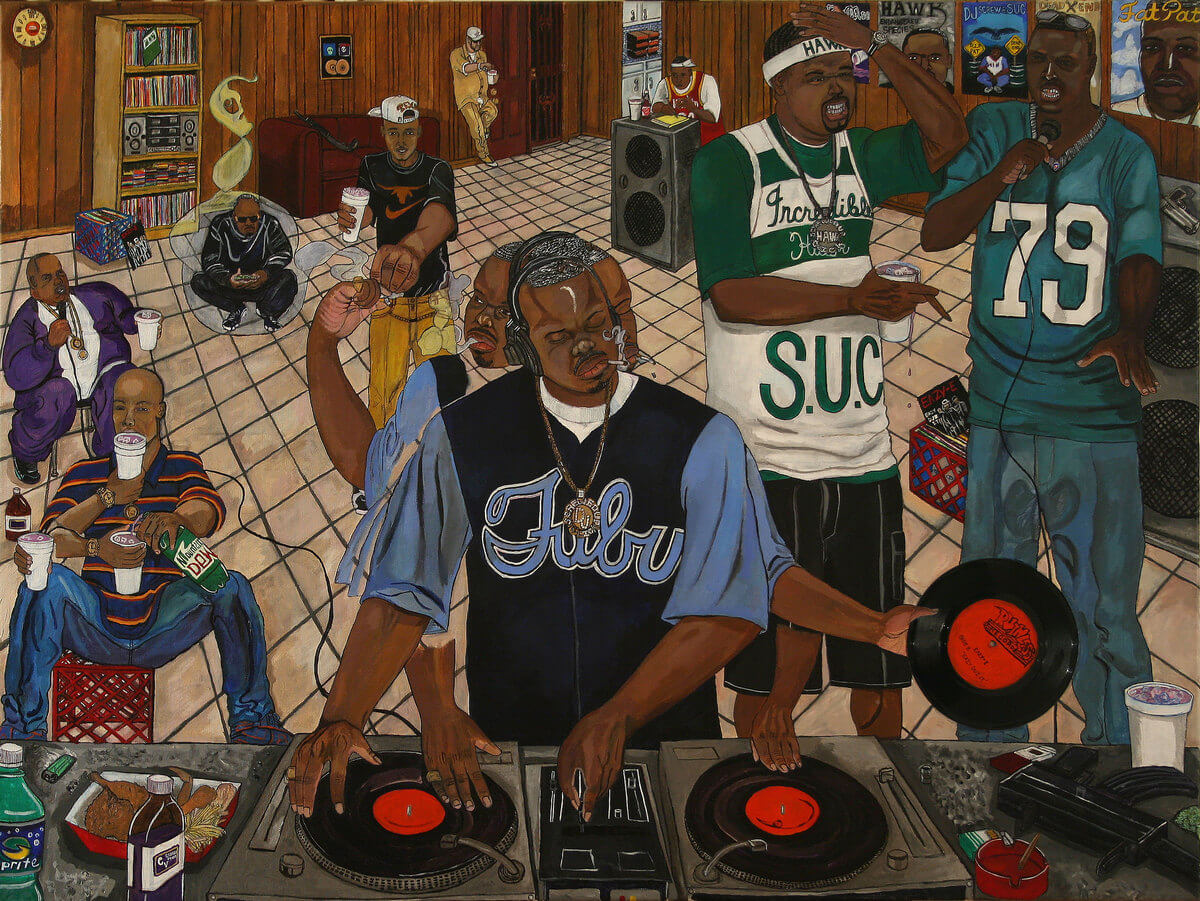 El Franco Lee II, DJ Screw in Heaven, 2008, Acryl auf Leinwand, 96,5 x 121,9 cm, Privatsammlung, Houston, © El Franco Lee II
