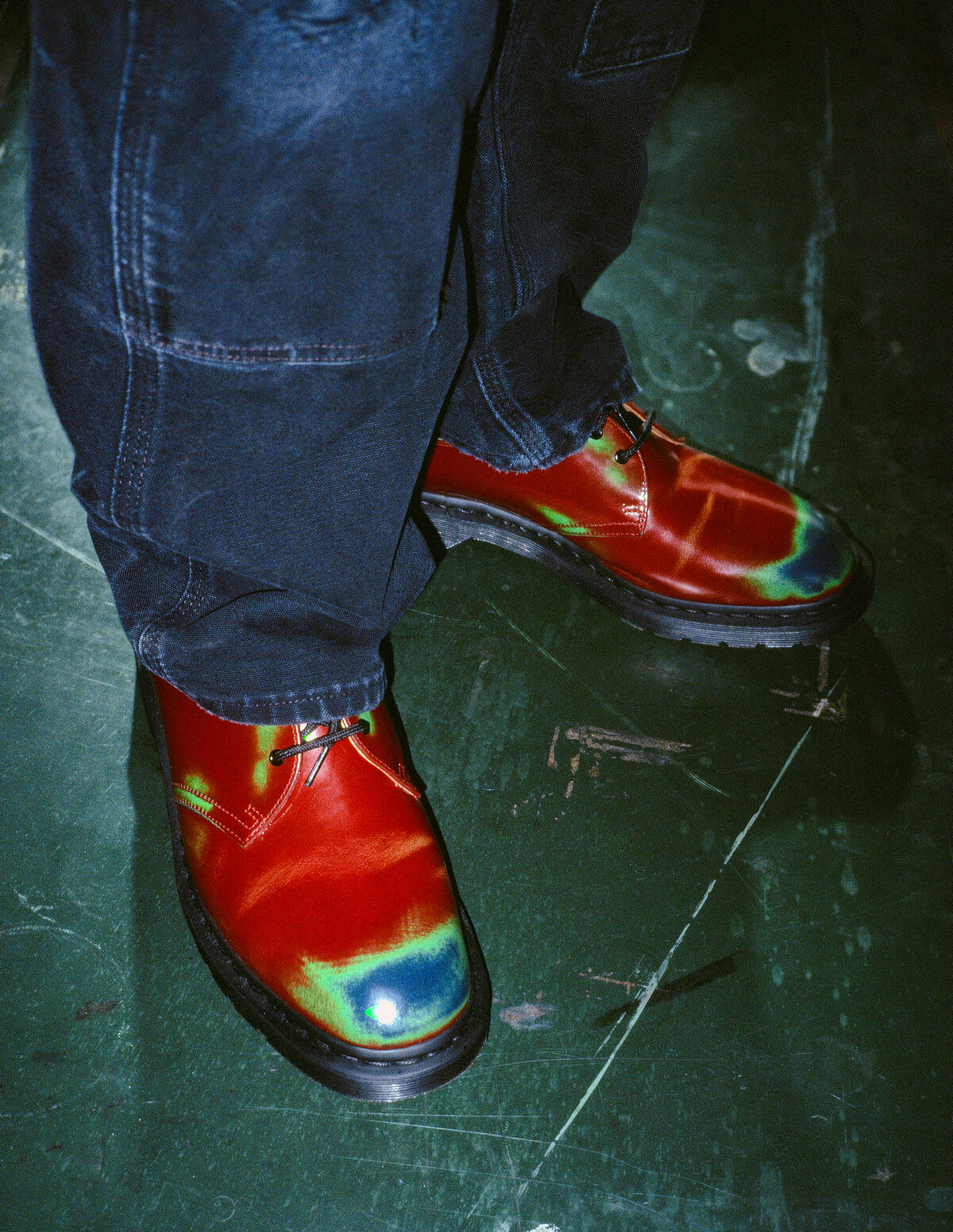 Dr. Martens x Supreme 1461 3-Eye Shoe - Rub Off Leather - Red/Green/Navy