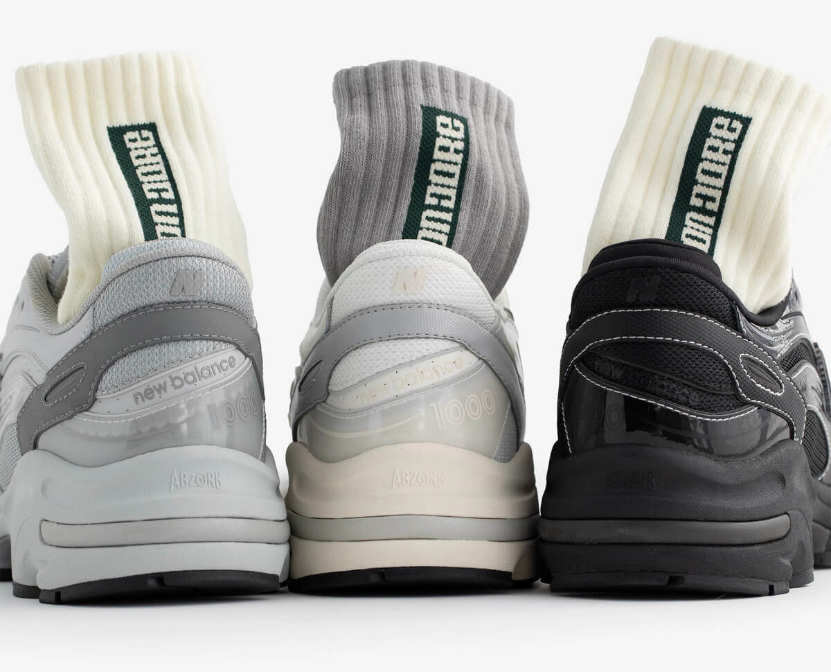 New Balance x Aimé Leon Dore 1000 - Grey / White / Black - SS24 Groupshot with matching socks