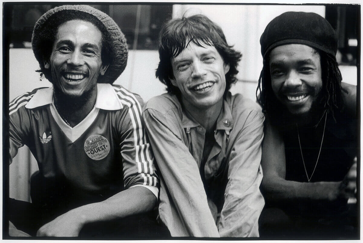 Bob Marley, Mick Jagger und Peter Tosh - Backstage bei einem Rolling Stones Konzert 1978
